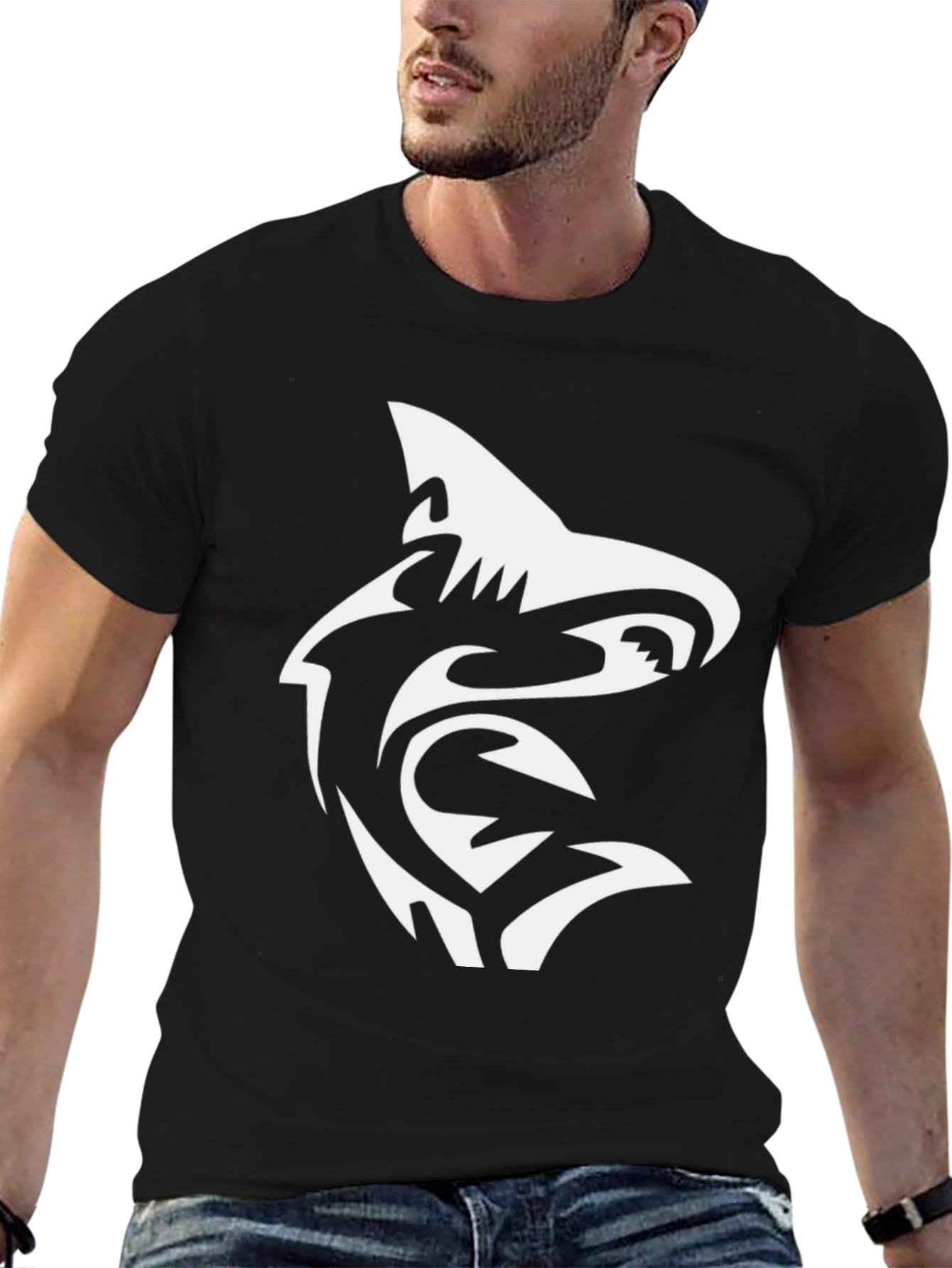 Black T-Shirt with Shark Graphic