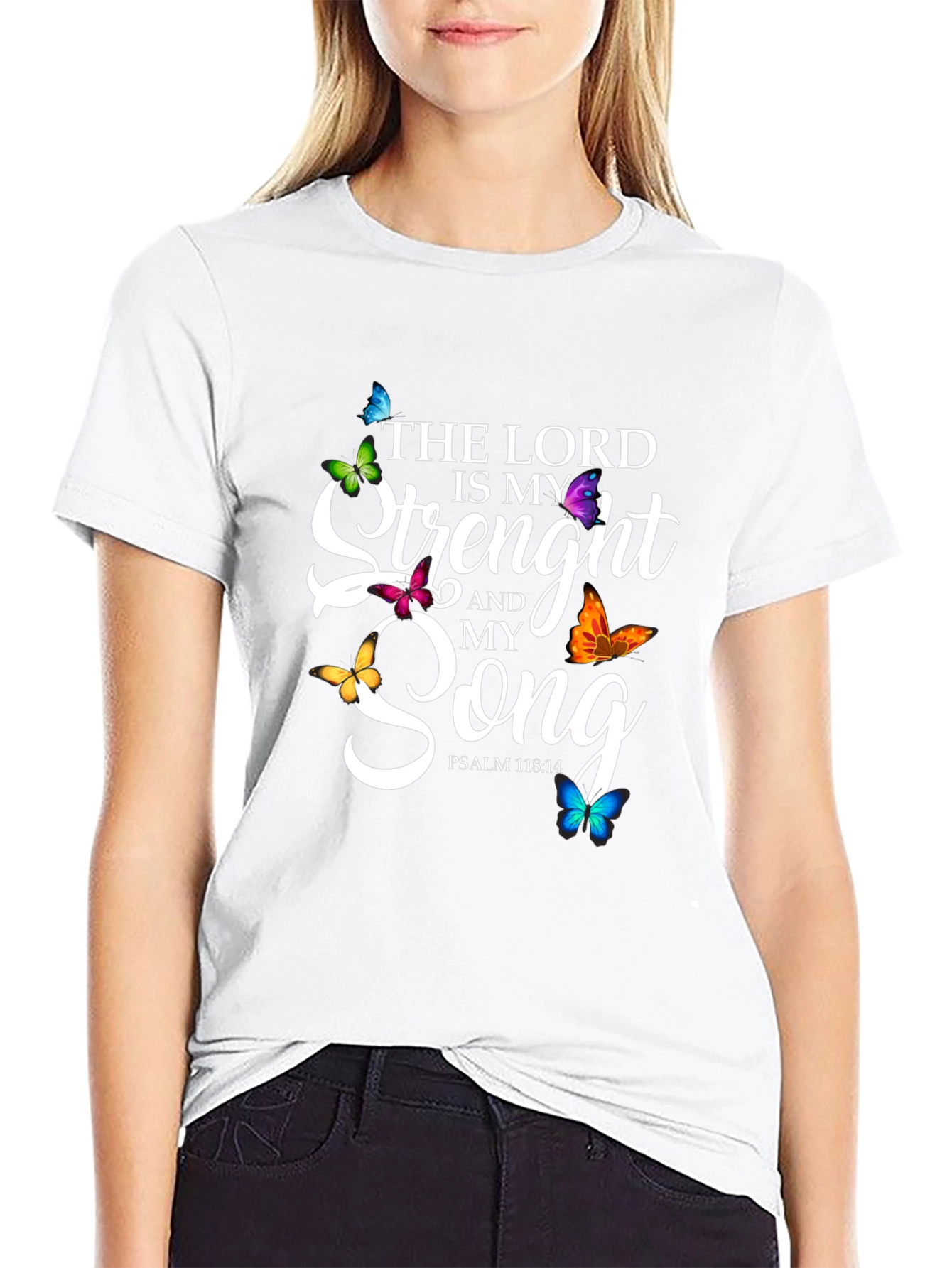 Faith-Inspired Butterfly T-Shirt: The Lord Is My Strength & Song