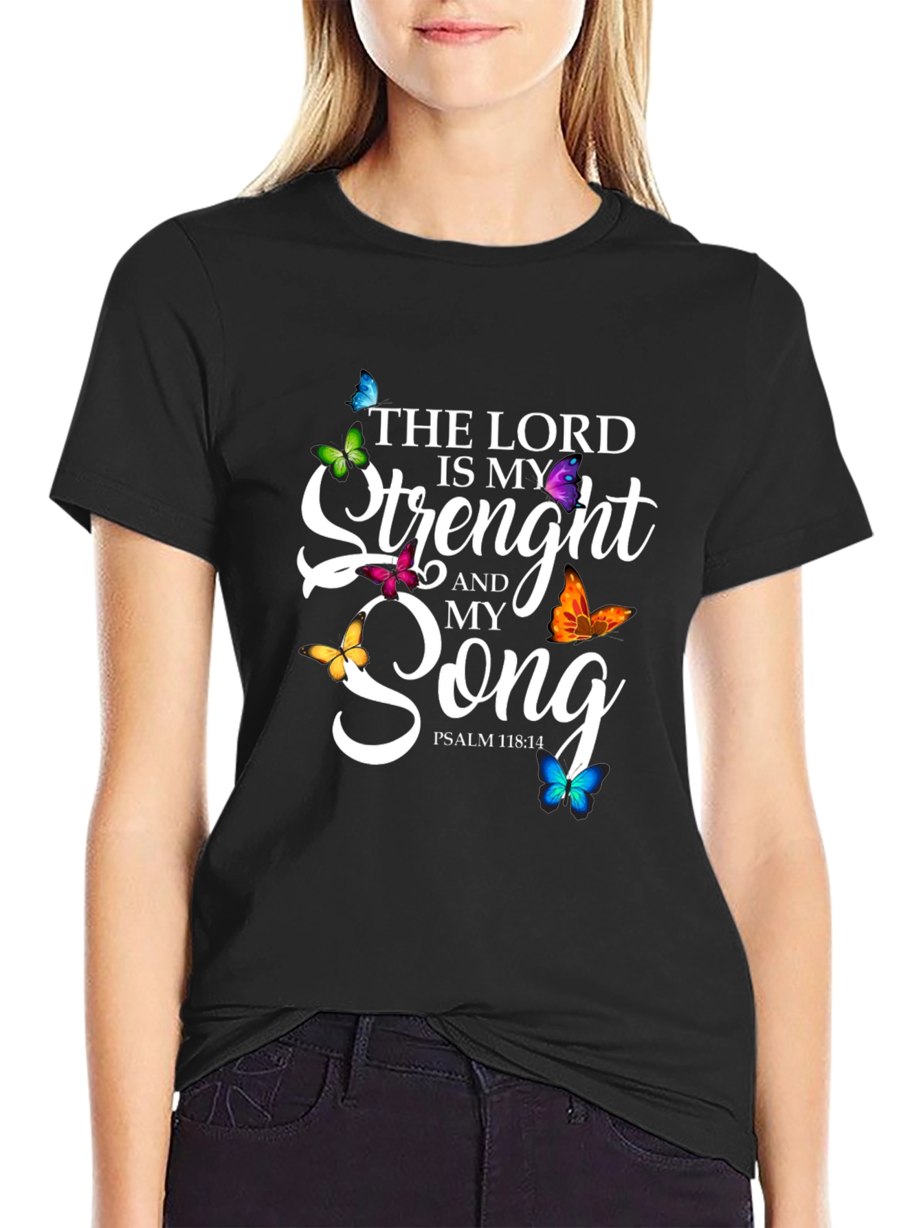 Faith-Inspired Butterfly T-Shirt: The Lord Is My Strength & Song