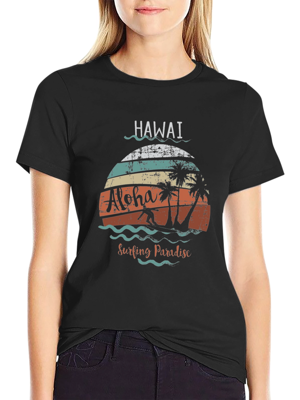 Hawaii Aloha Surfing Paradise Black T-Shirt
