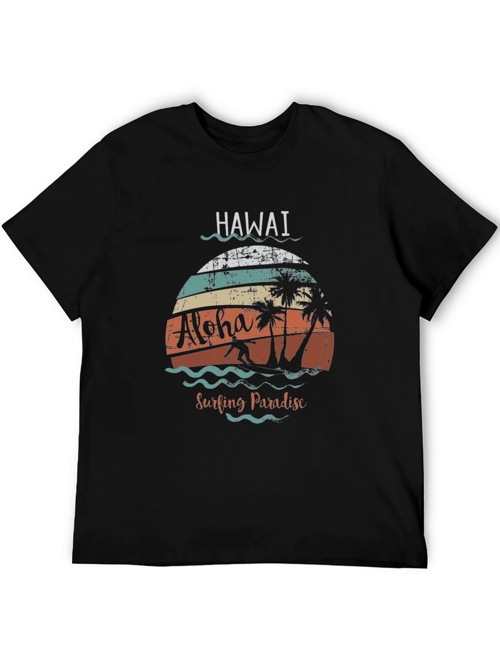 Hawaii Aloha Surfing Paradise Black T-Shirt