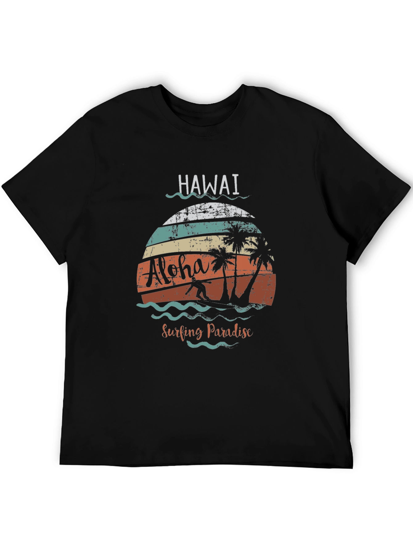 Hawaii Aloha Surfing Paradise Black T-Shirt
