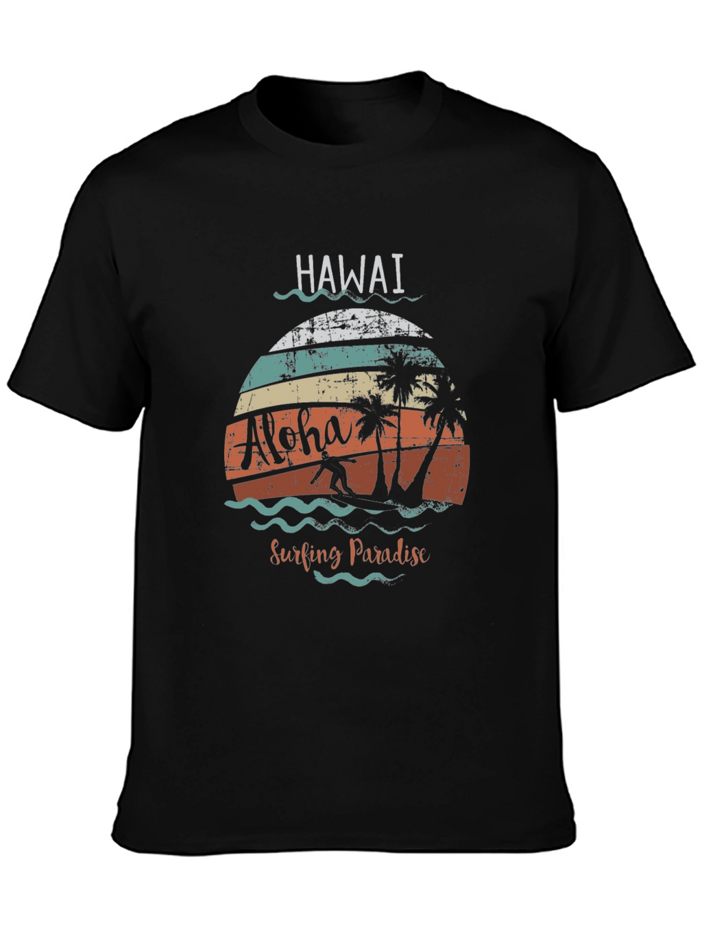 Hawaii Aloha Surfing Paradise Black T-Shirt