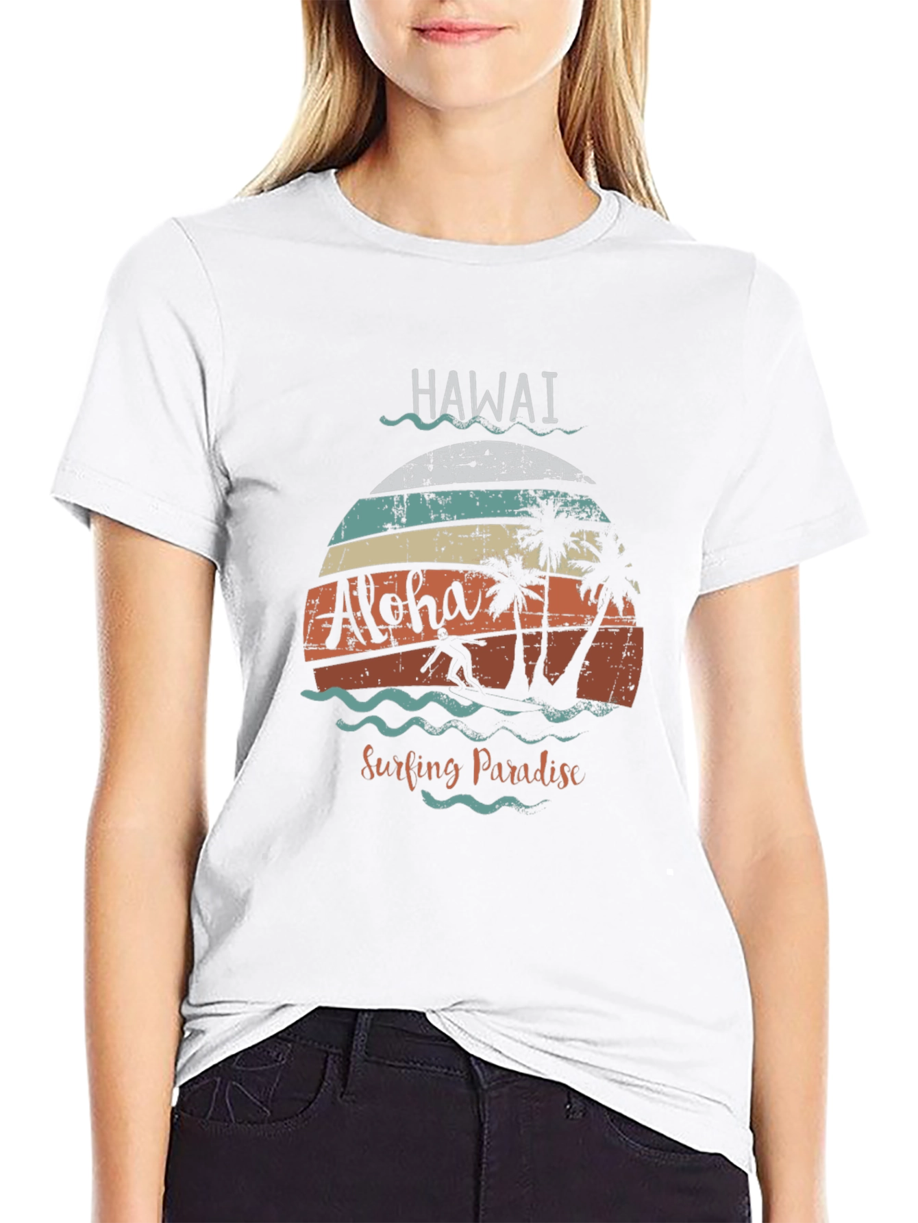 Hawaii Aloha Surfing Paradise Black T-Shirt