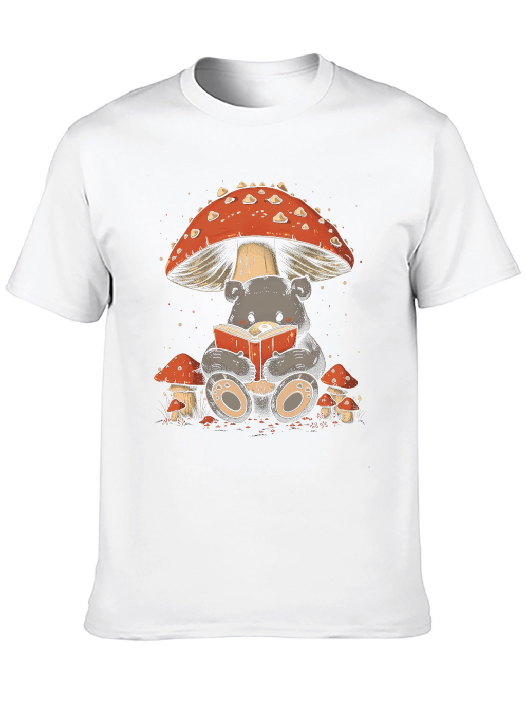 Whimsical Bear Reading Under Mushroom T-Shirt
