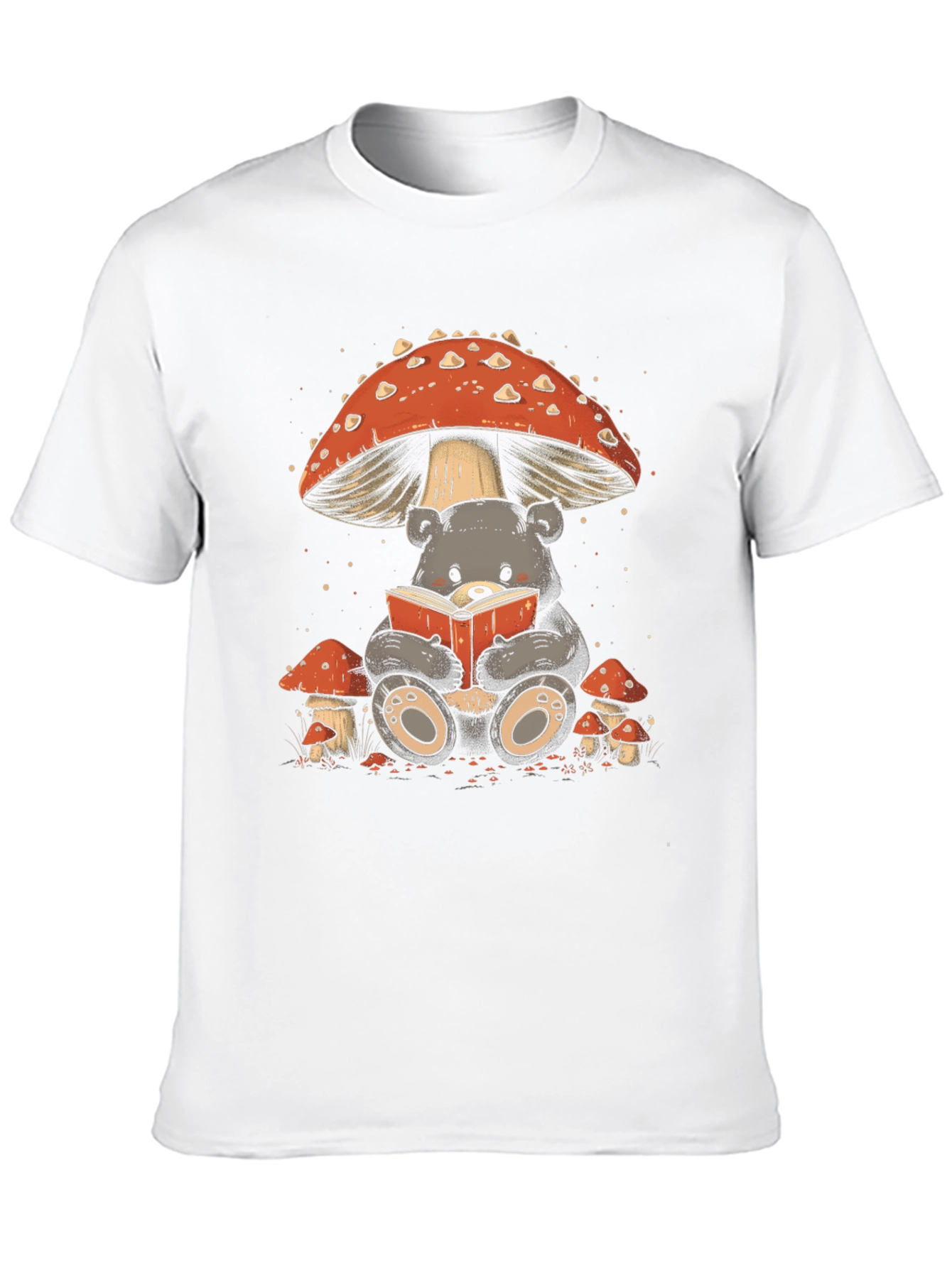 Whimsical Bear Reading Under Mushroom T-Shirt