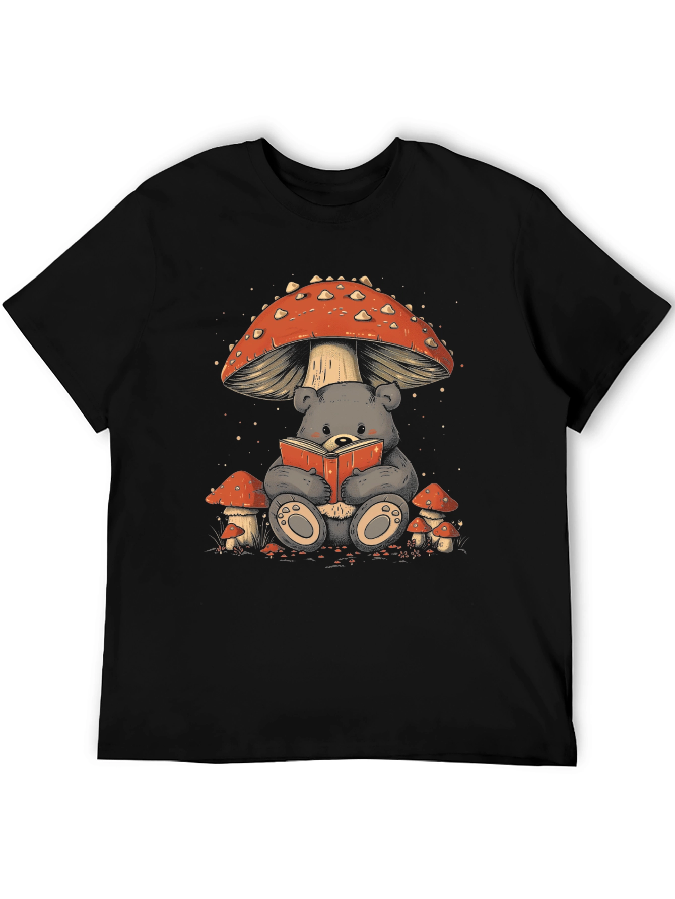Whimsical Bear Reading Under Mushroom T-Shirt