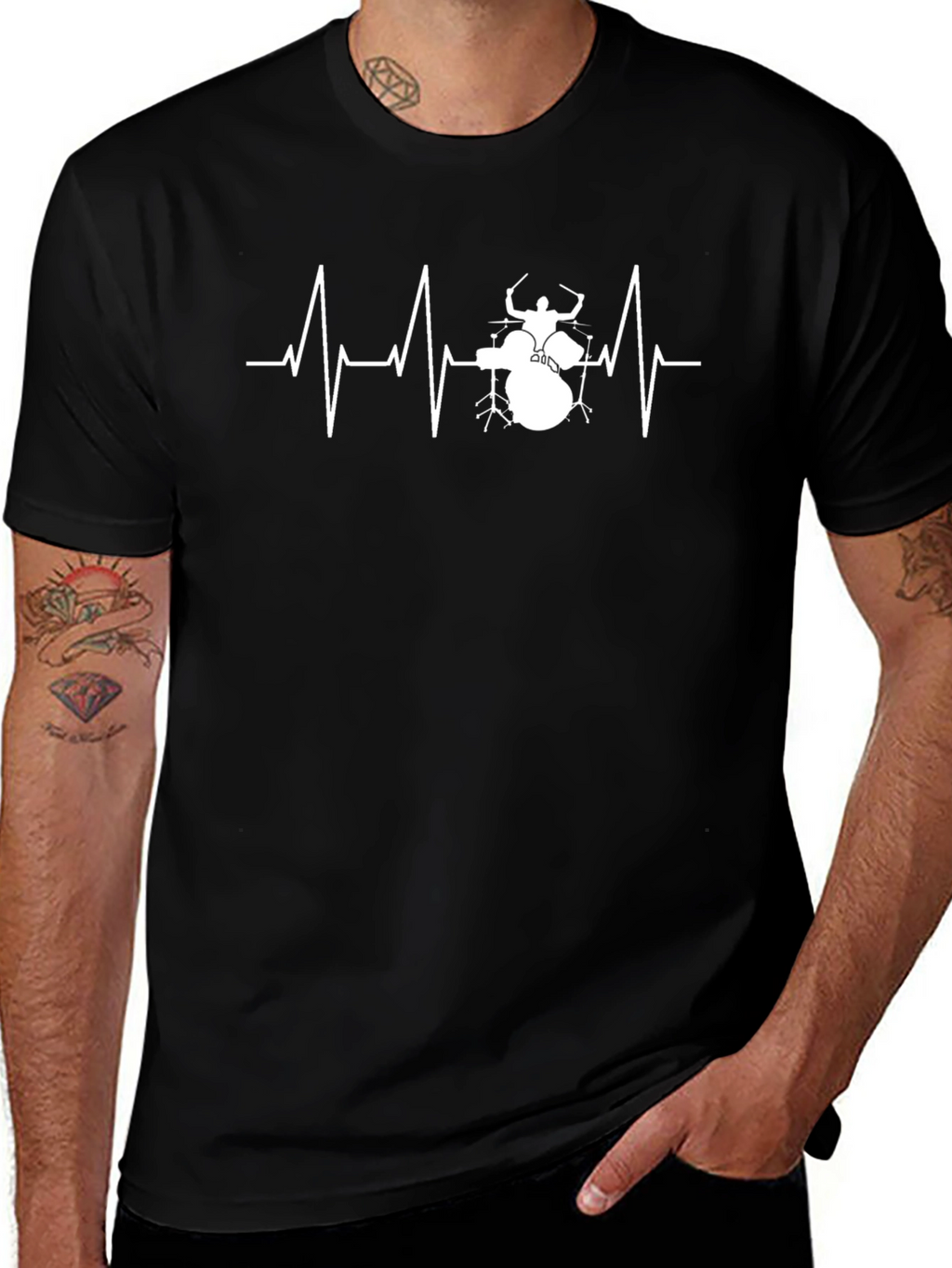 Drummer Heartbeat T-Shirt - Music Lover Tee