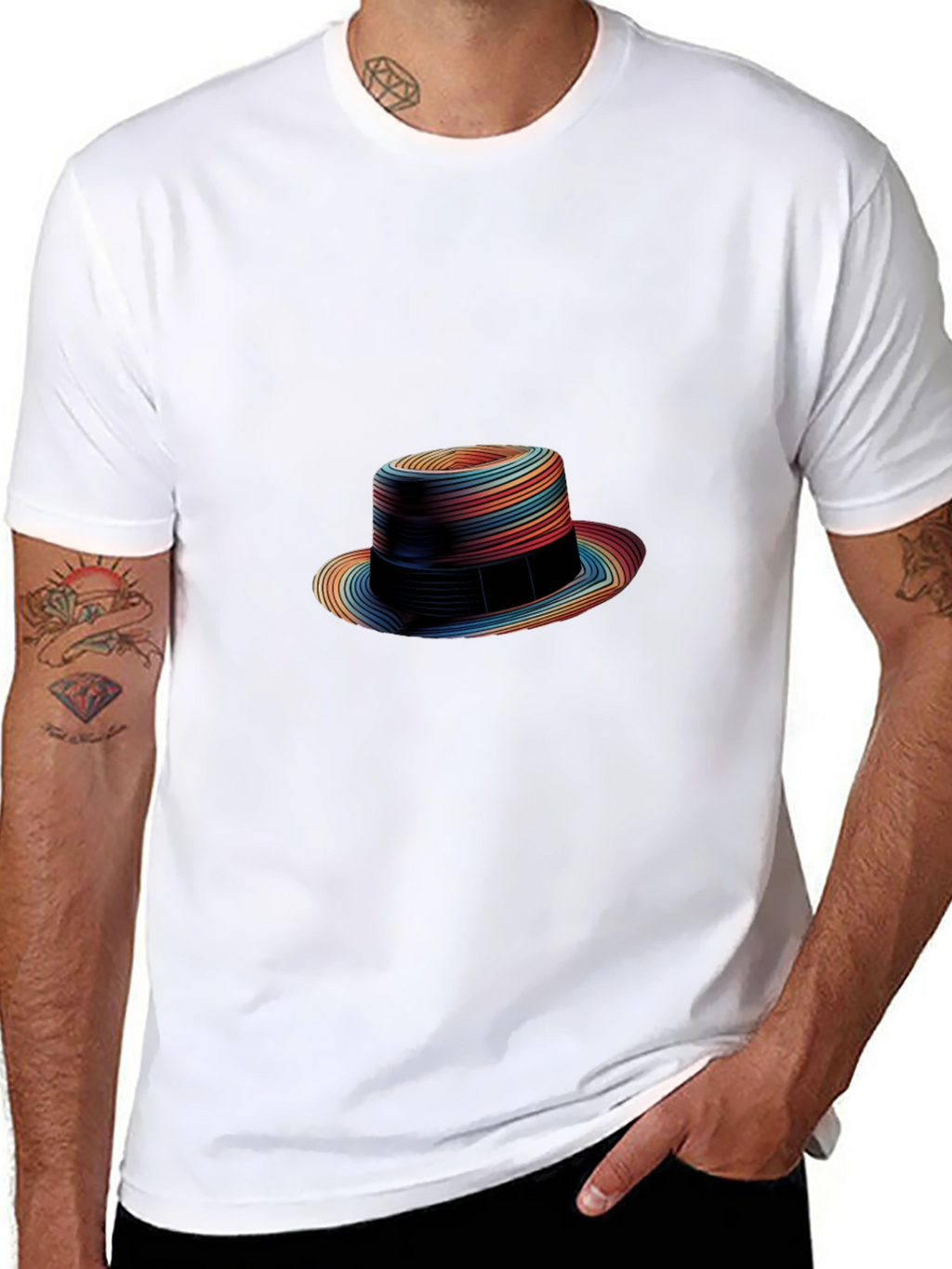 Rainbow Striped Fedora Graphic Tee