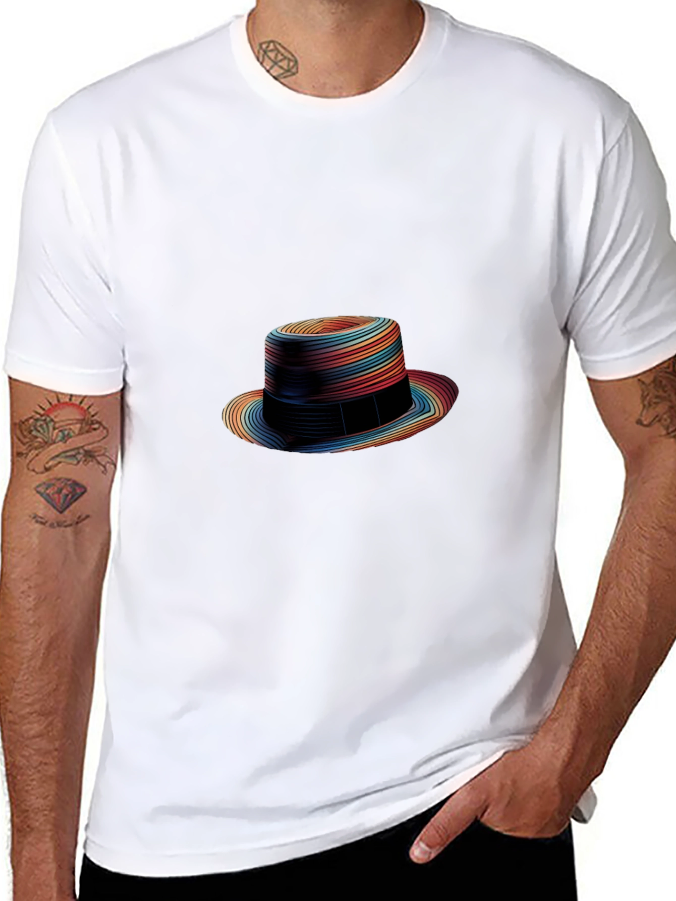 Rainbow Striped Fedora Graphic Tee
