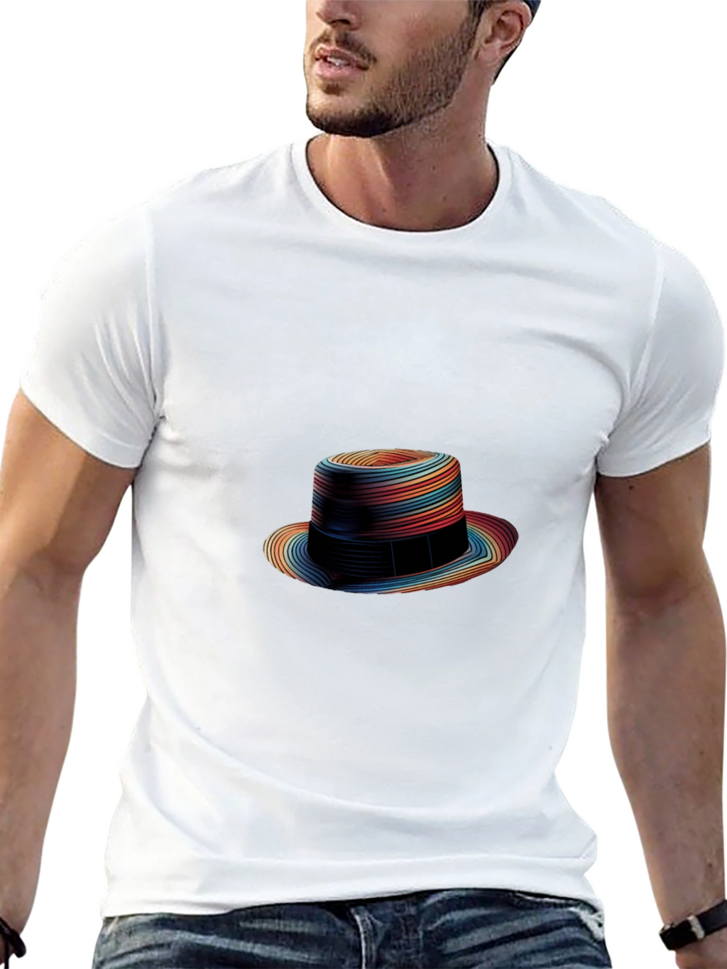 Rainbow Striped Fedora Graphic Tee