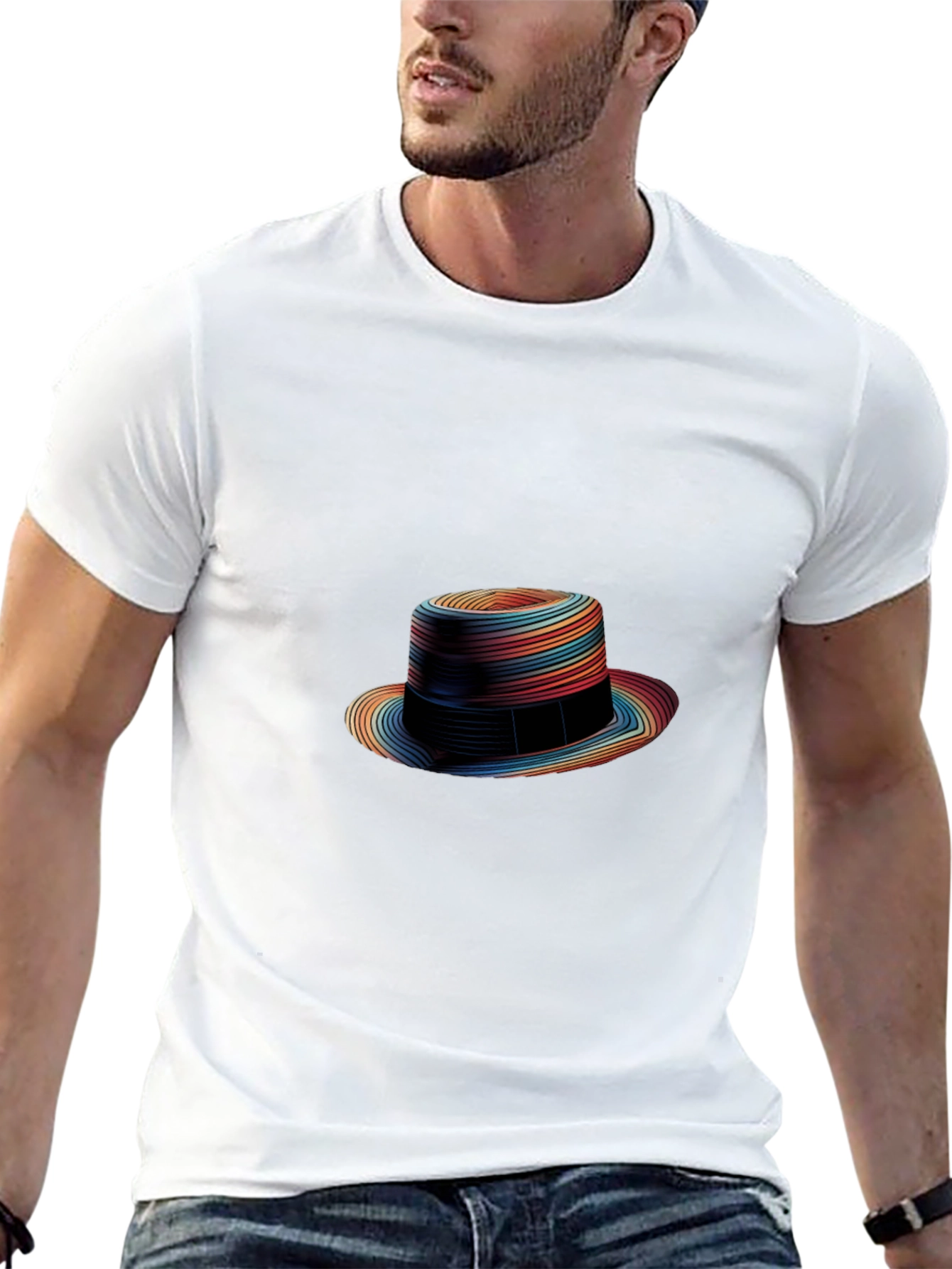 Rainbow Striped Fedora Graphic Tee