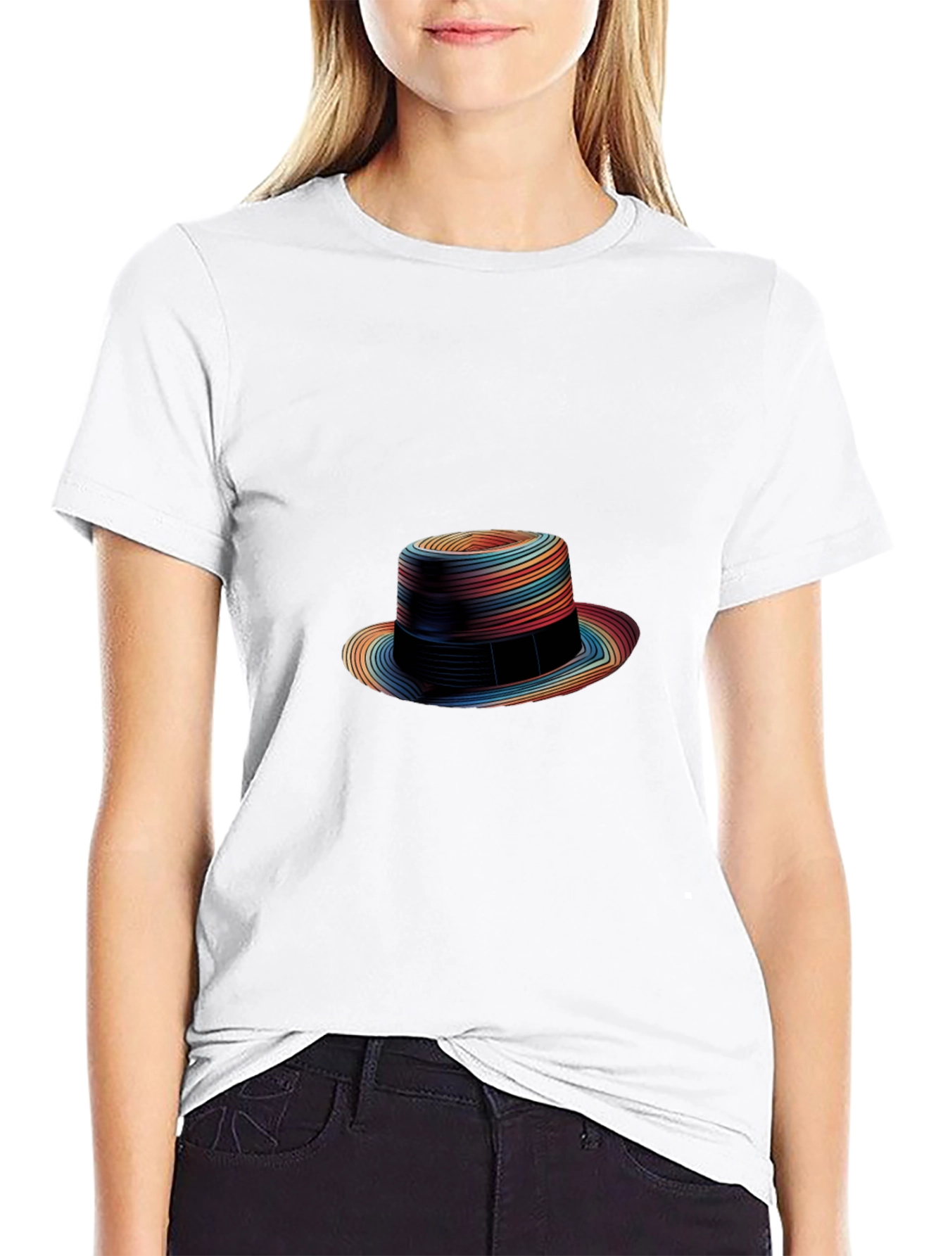 Rainbow Striped Fedora Graphic Tee