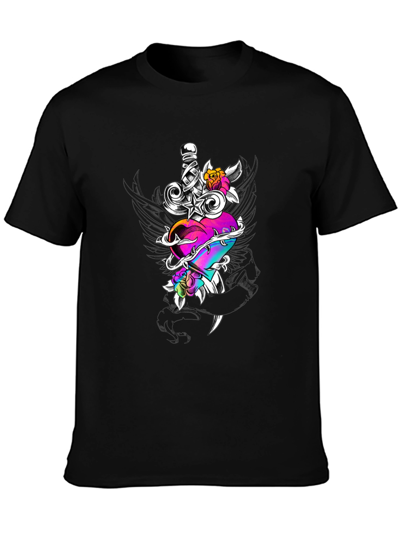 Dagger Through Heart Graphic T-Shirt