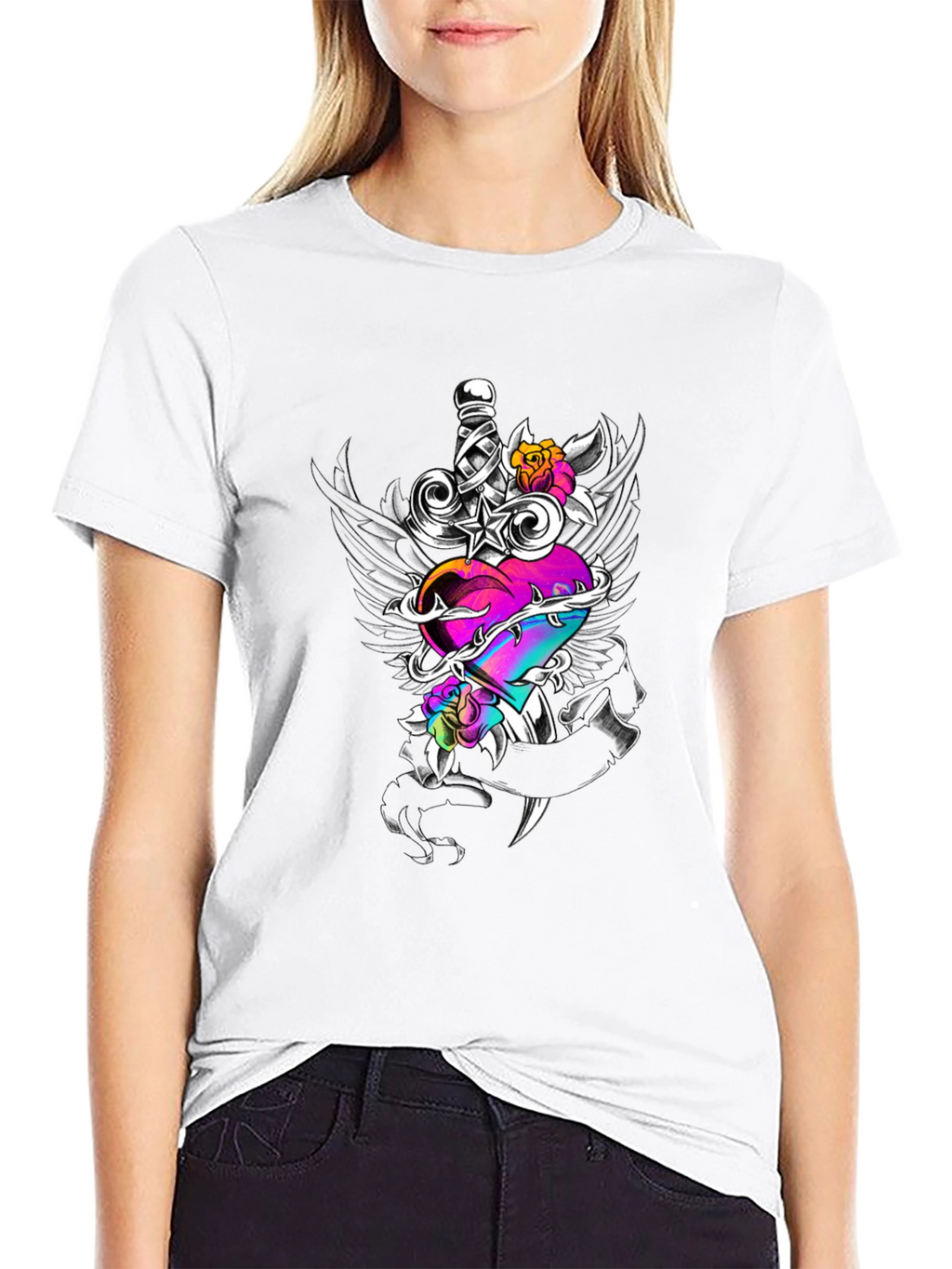 Dagger Through Heart Graphic T-Shirt