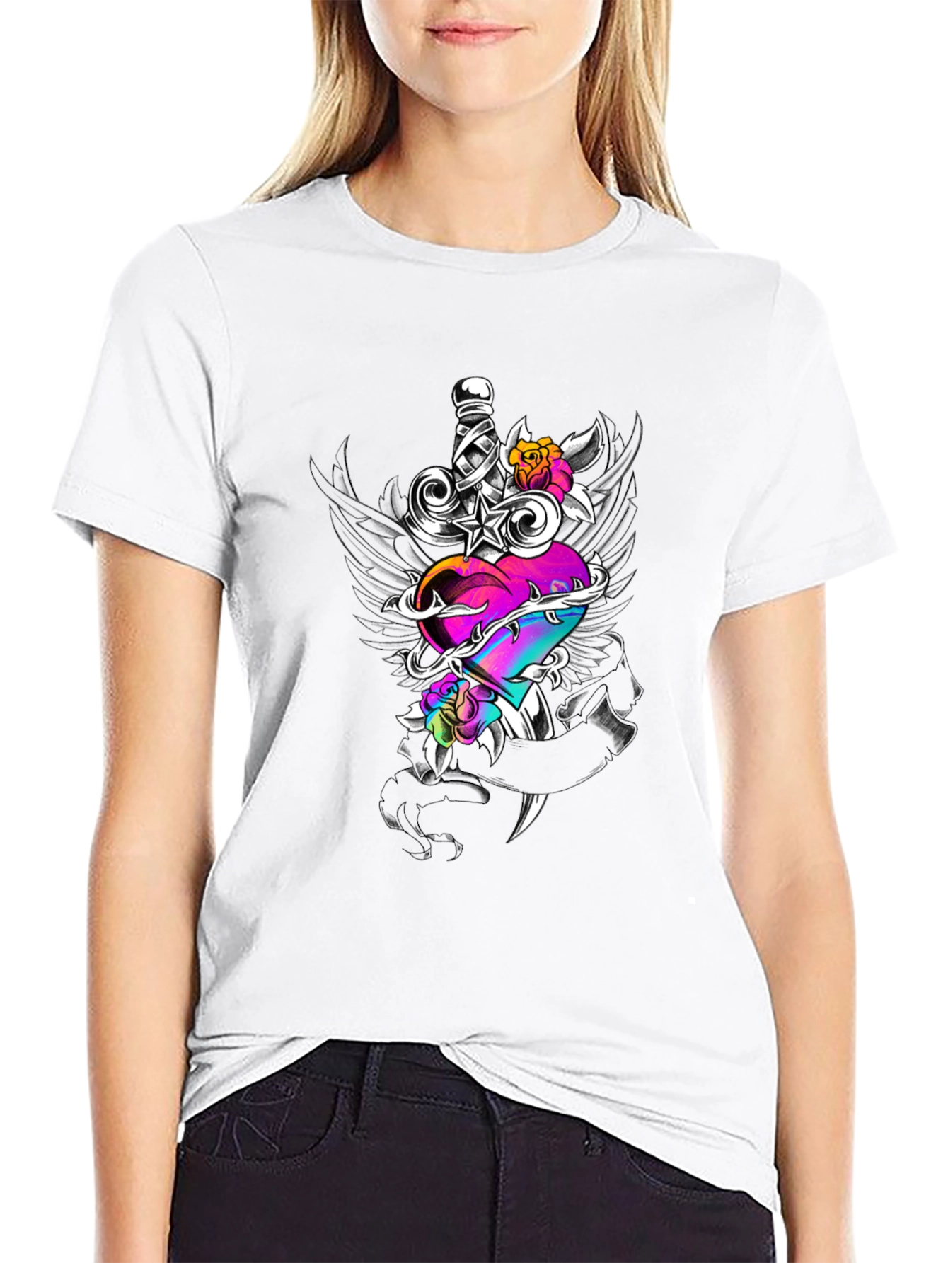 Dagger Through Heart Graphic T-Shirt