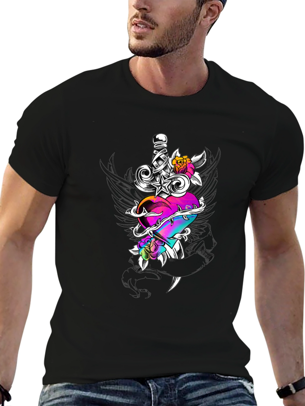 Dagger Through Heart Graphic T-Shirt
