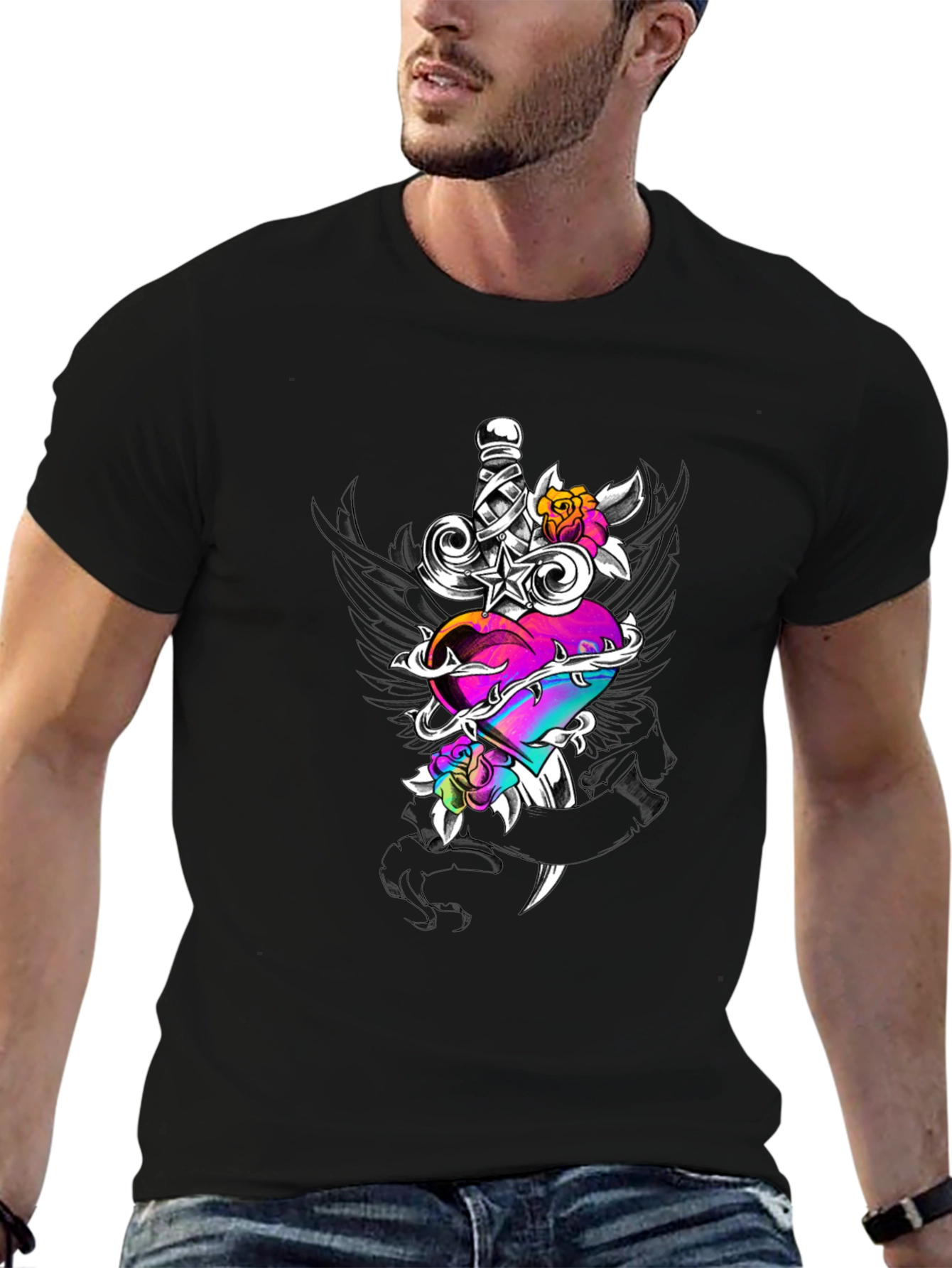 Dagger Through Heart Graphic T-Shirt