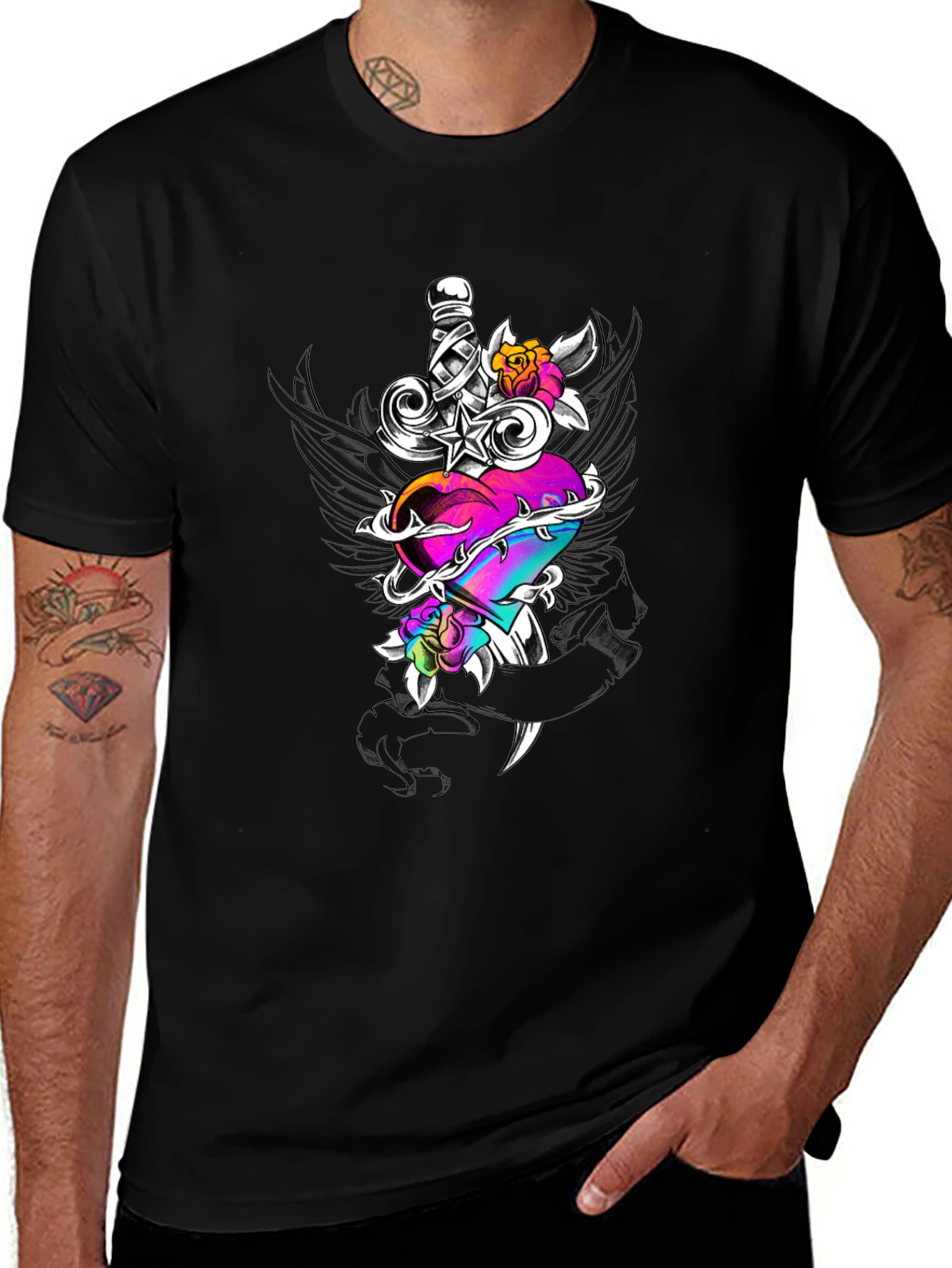 Dagger Through Heart Graphic T-Shirt