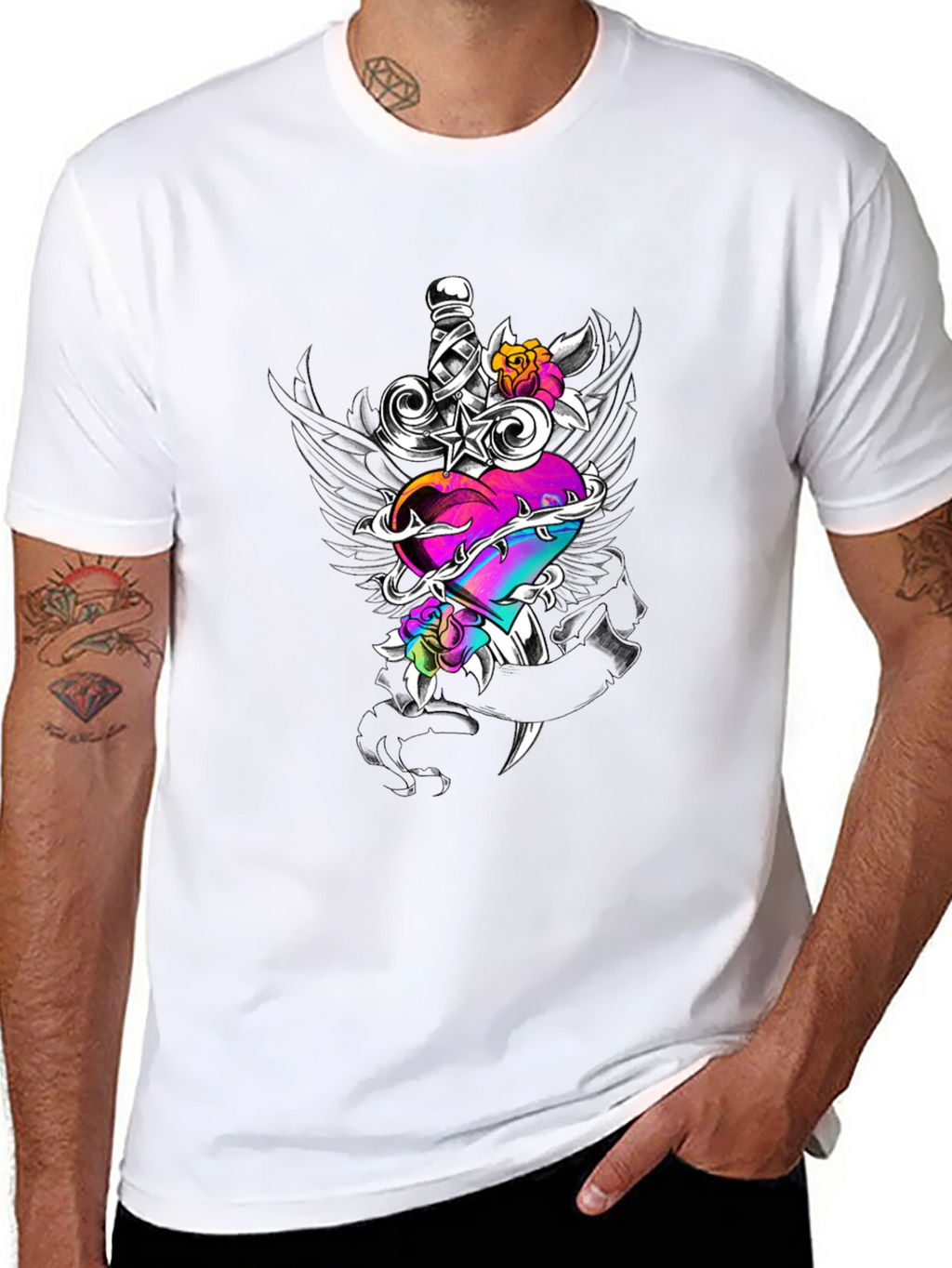Dagger Through Heart Graphic T-Shirt