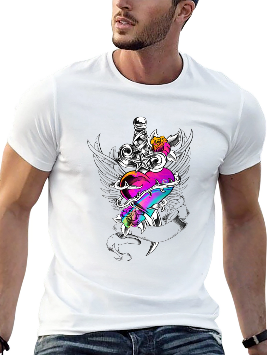 Dagger Through Heart Graphic T-Shirt