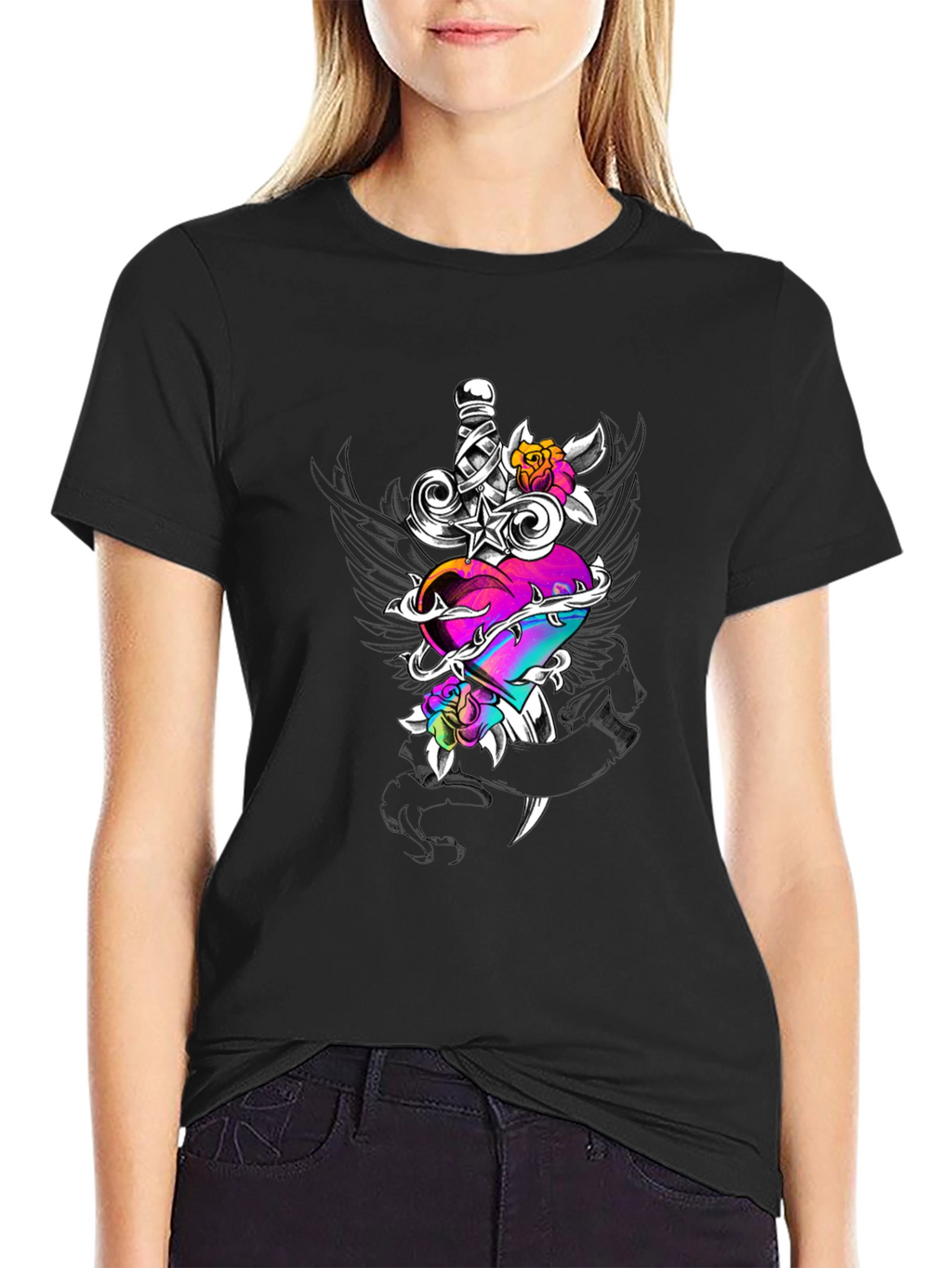 Dagger Through Heart Graphic T-Shirt