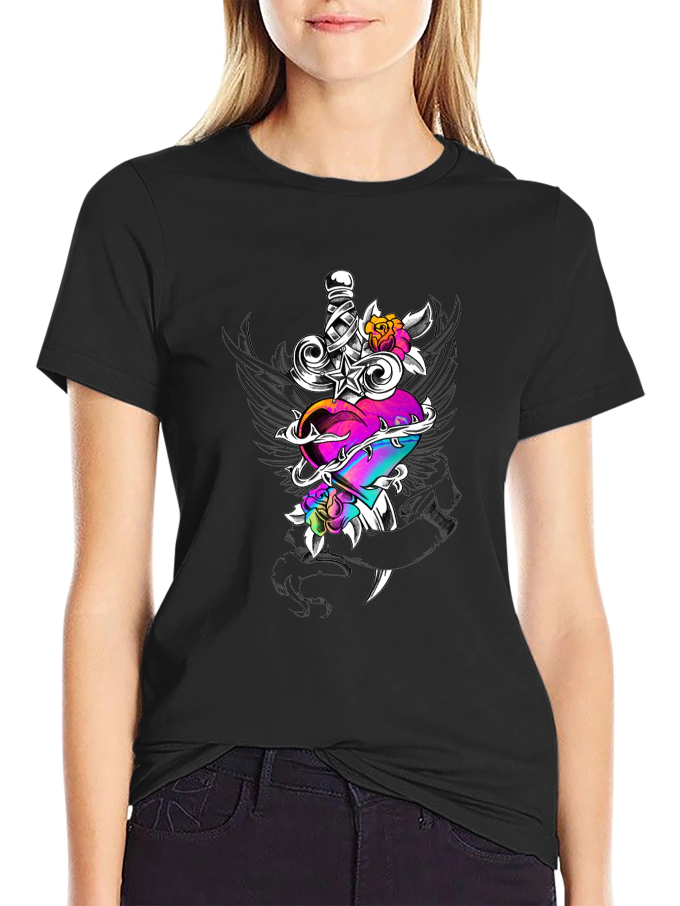 Dagger Through Heart Graphic T-Shirt