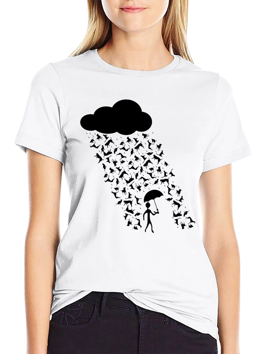 Humorous Raining Cats Graphic T-Shirt