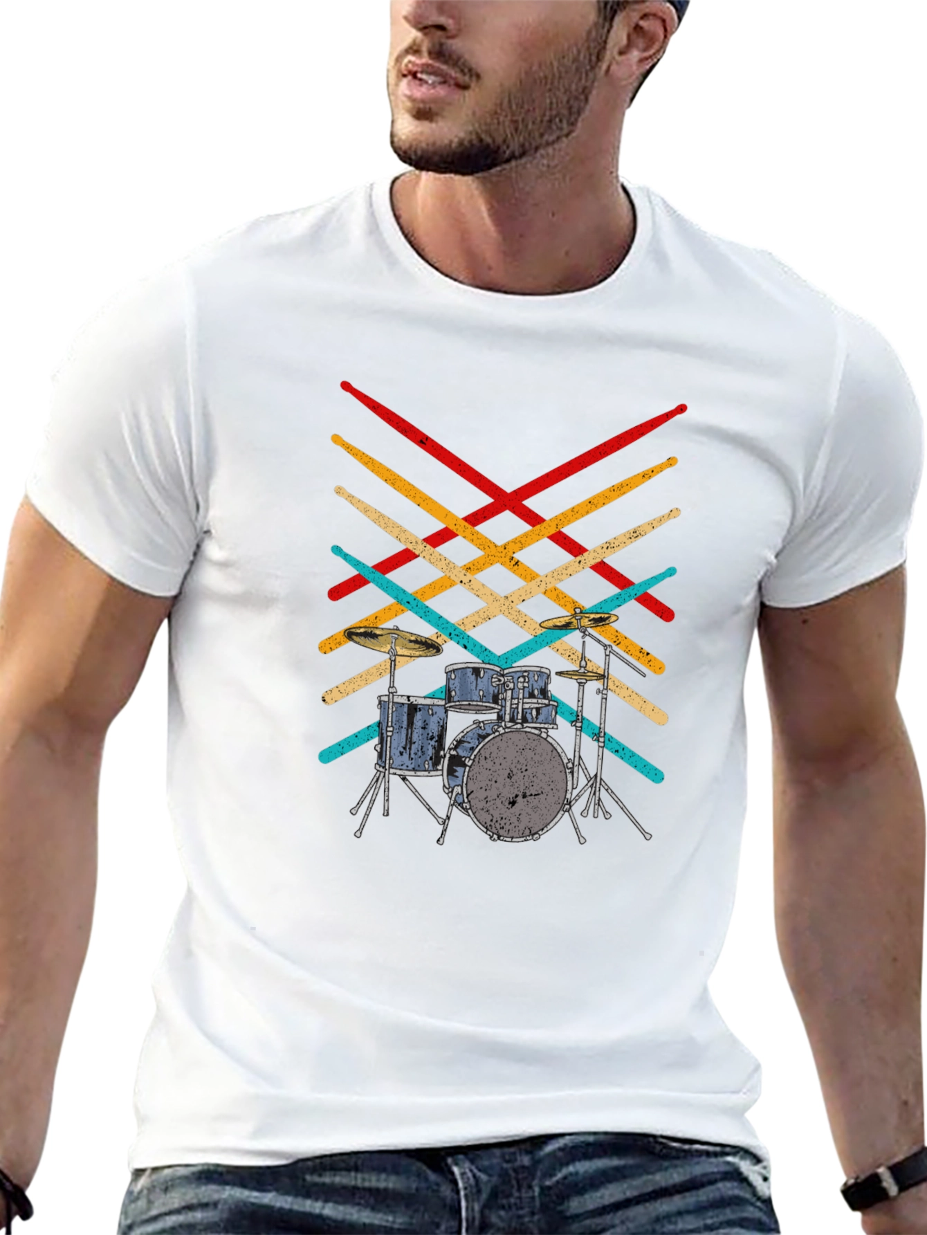 Drum Set T-Shirt - Retro Drumsticks Music Tee