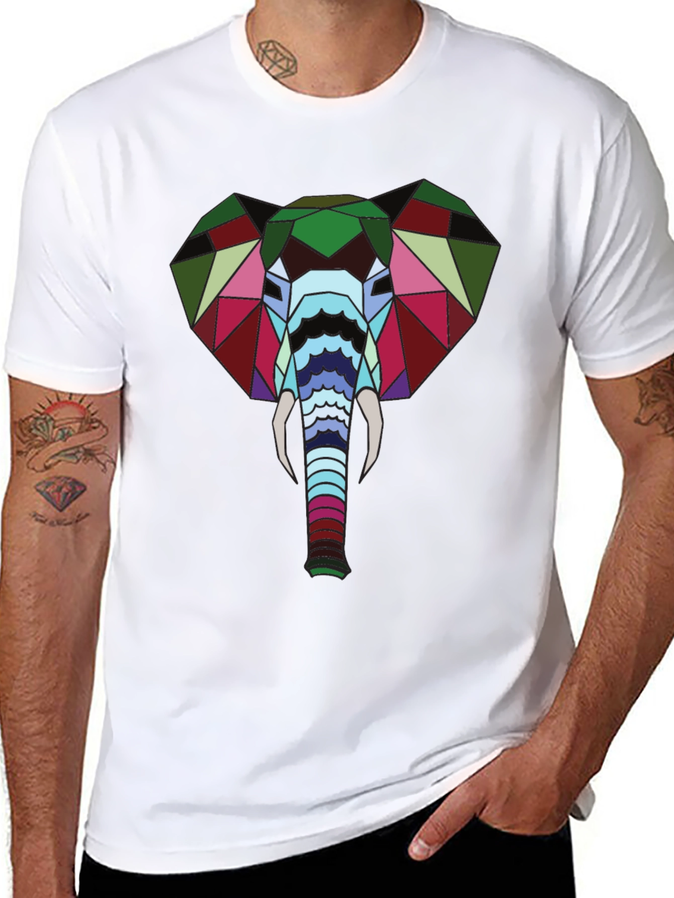 Geometric Elephant Graphic Tee - Stylish Mens Black T-Shirt