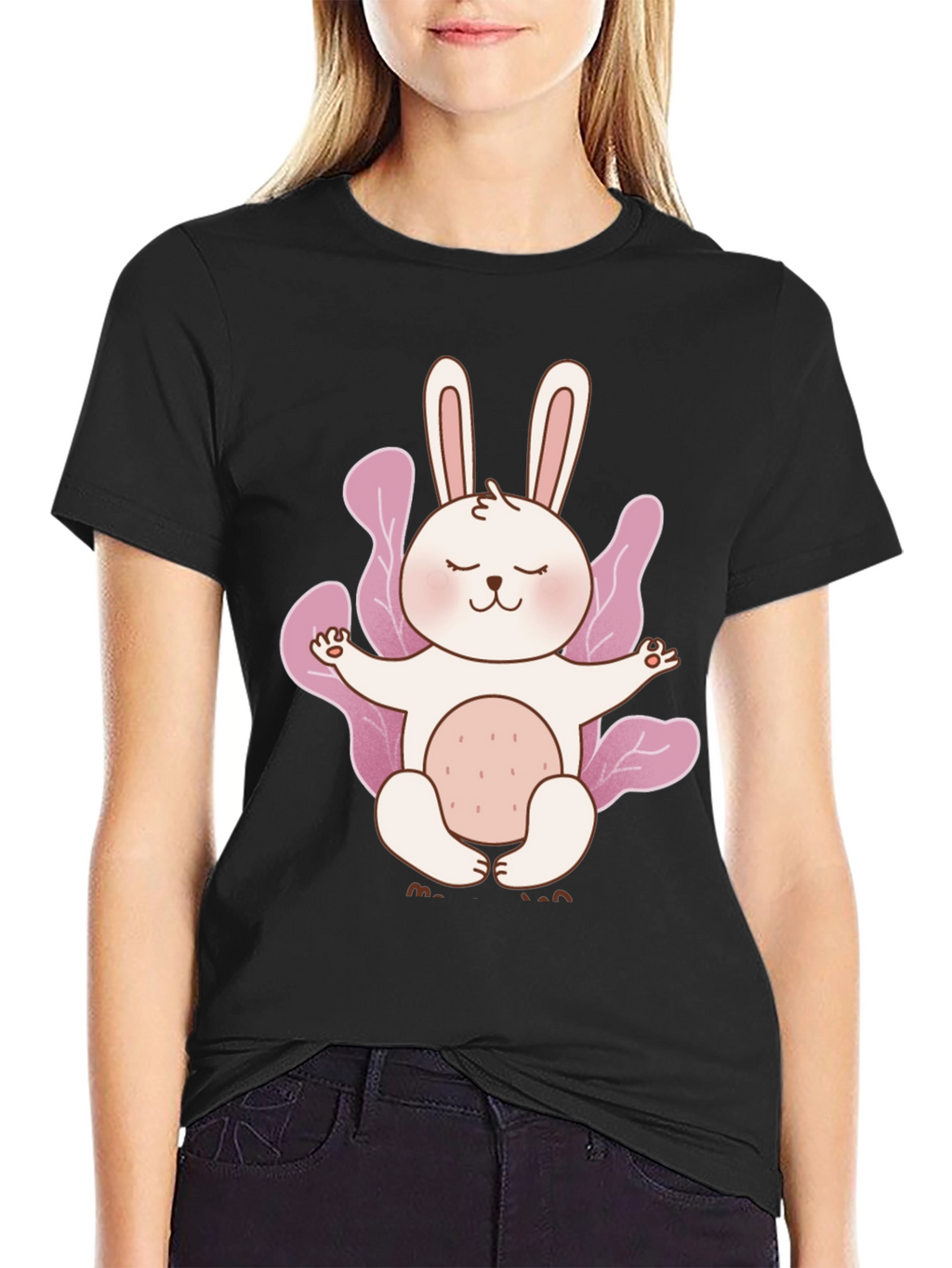 Meditating Bunny Black T-Shirt