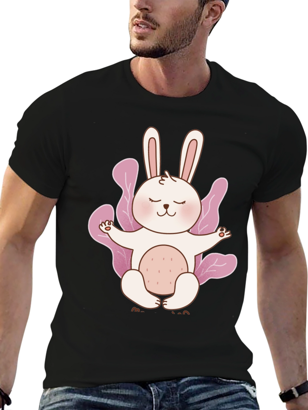 Meditating Bunny Black T-Shirt
