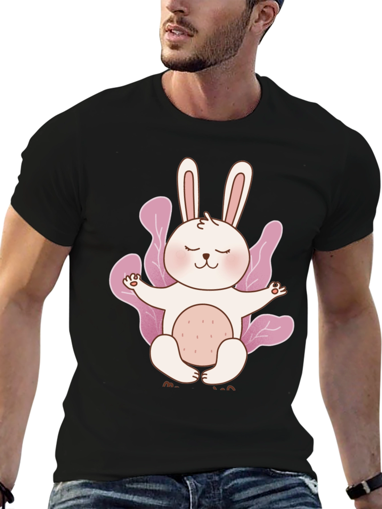 Meditating Bunny Black T-Shirt