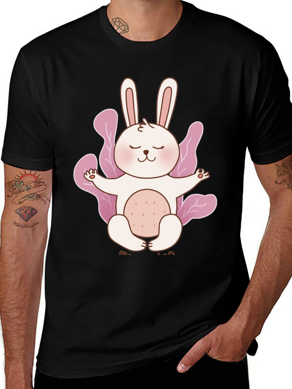 Meditating Bunny Black T-Shirt