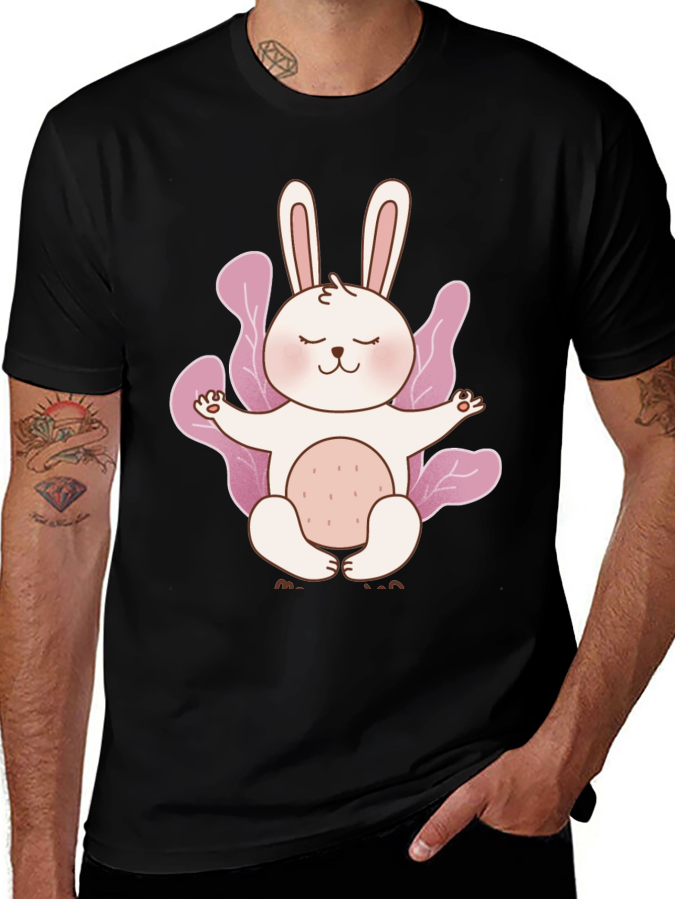 Meditating Bunny Black T-Shirt