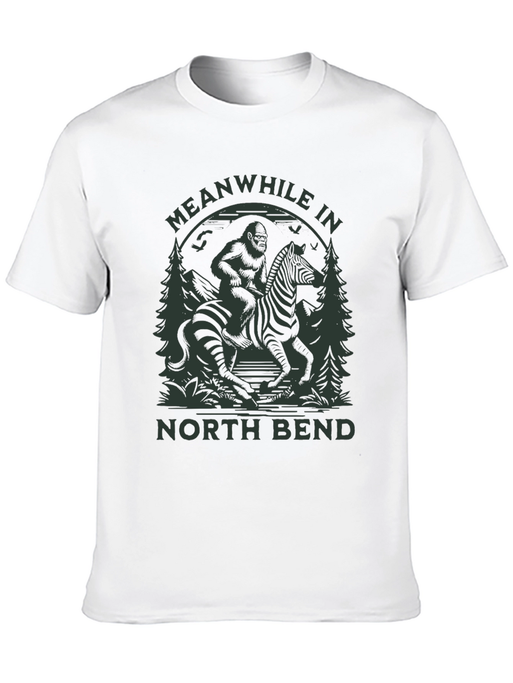 Bigfoot Riding Zebra T-Shirt - North Bend