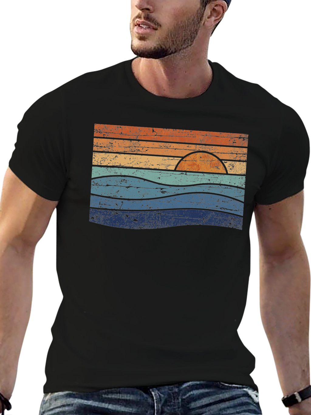 Retro Sunset Waves Graphic Tee