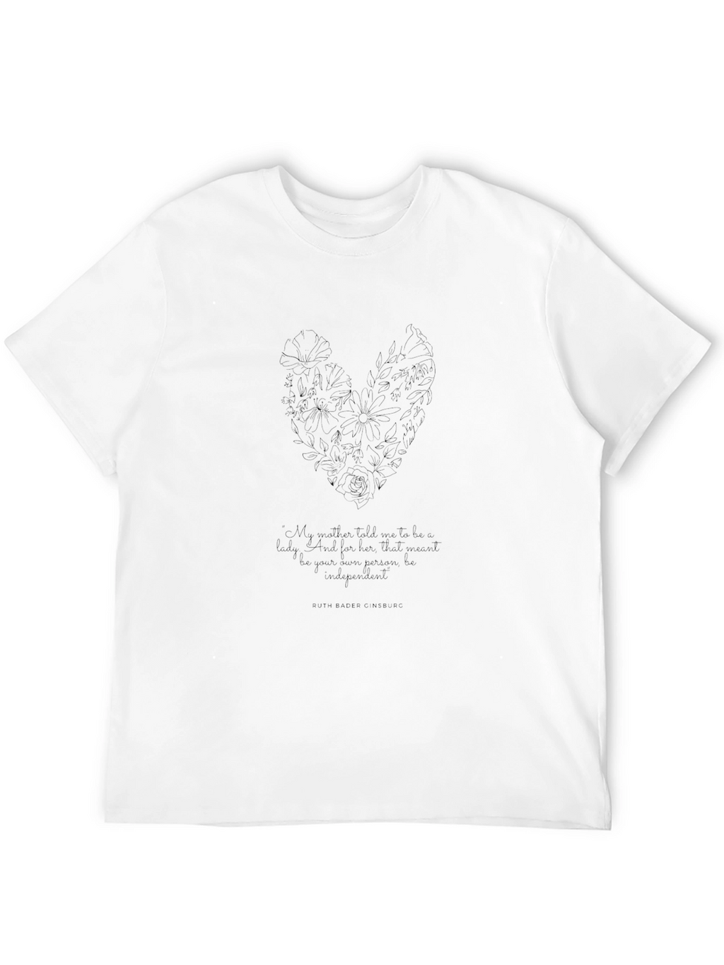 Floral Heart Black T-Shirt with Quote