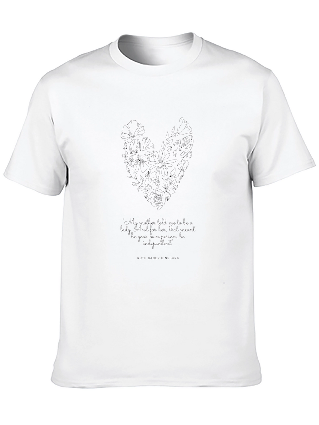 Floral Heart Black T-Shirt with Quote