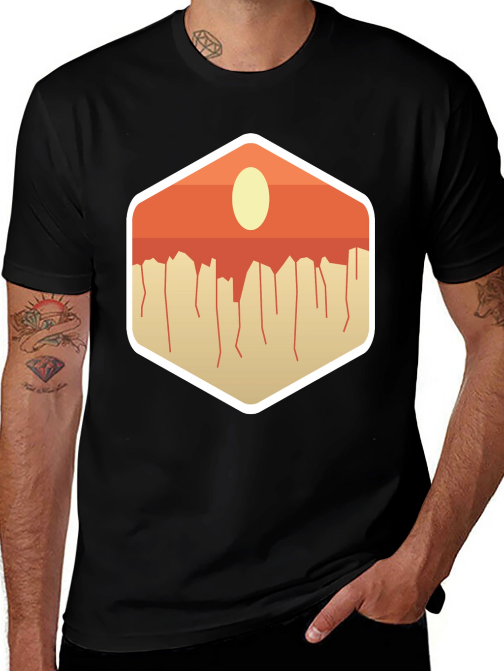 Modern Abstract Geometric Graphic Tee - Black