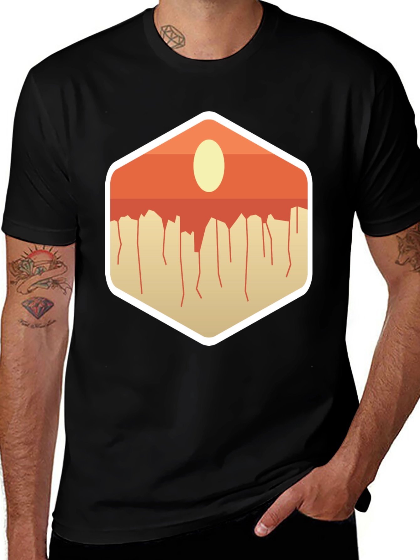 Modern Abstract Geometric Graphic Tee - Black