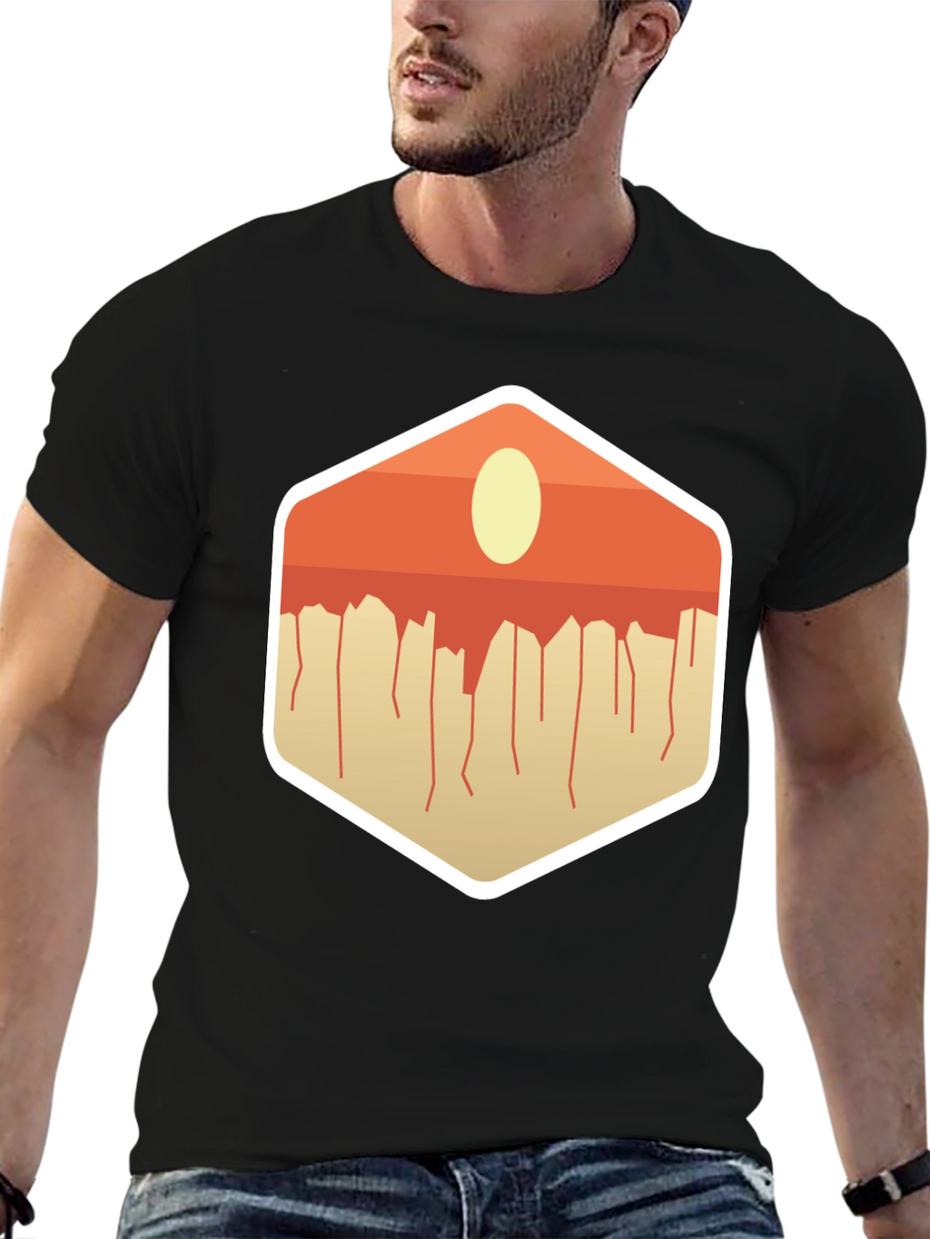Modern Abstract Geometric Graphic Tee - Black