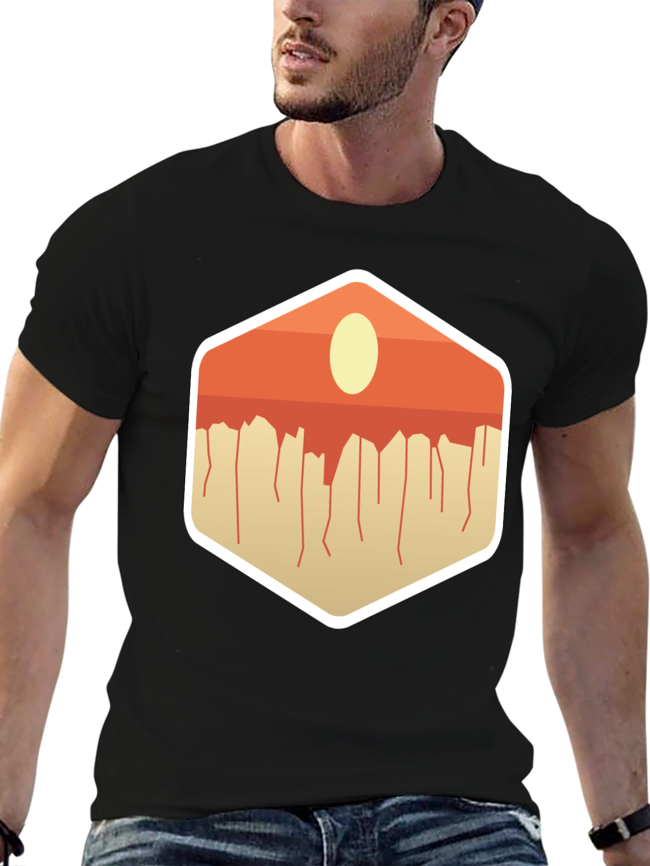 Modern Abstract Geometric Graphic Tee - Black