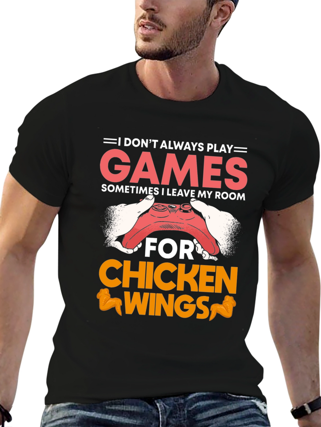Gamer Chicken Wings Black Graphic T-Shirt