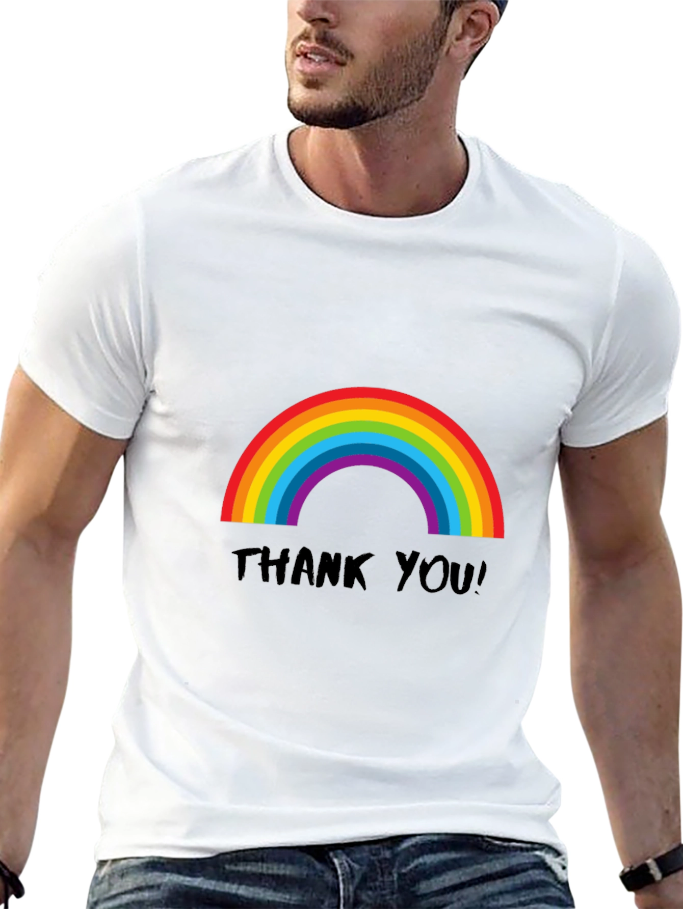 Rainbow Thank You T-Shirt - Black Casual Tee