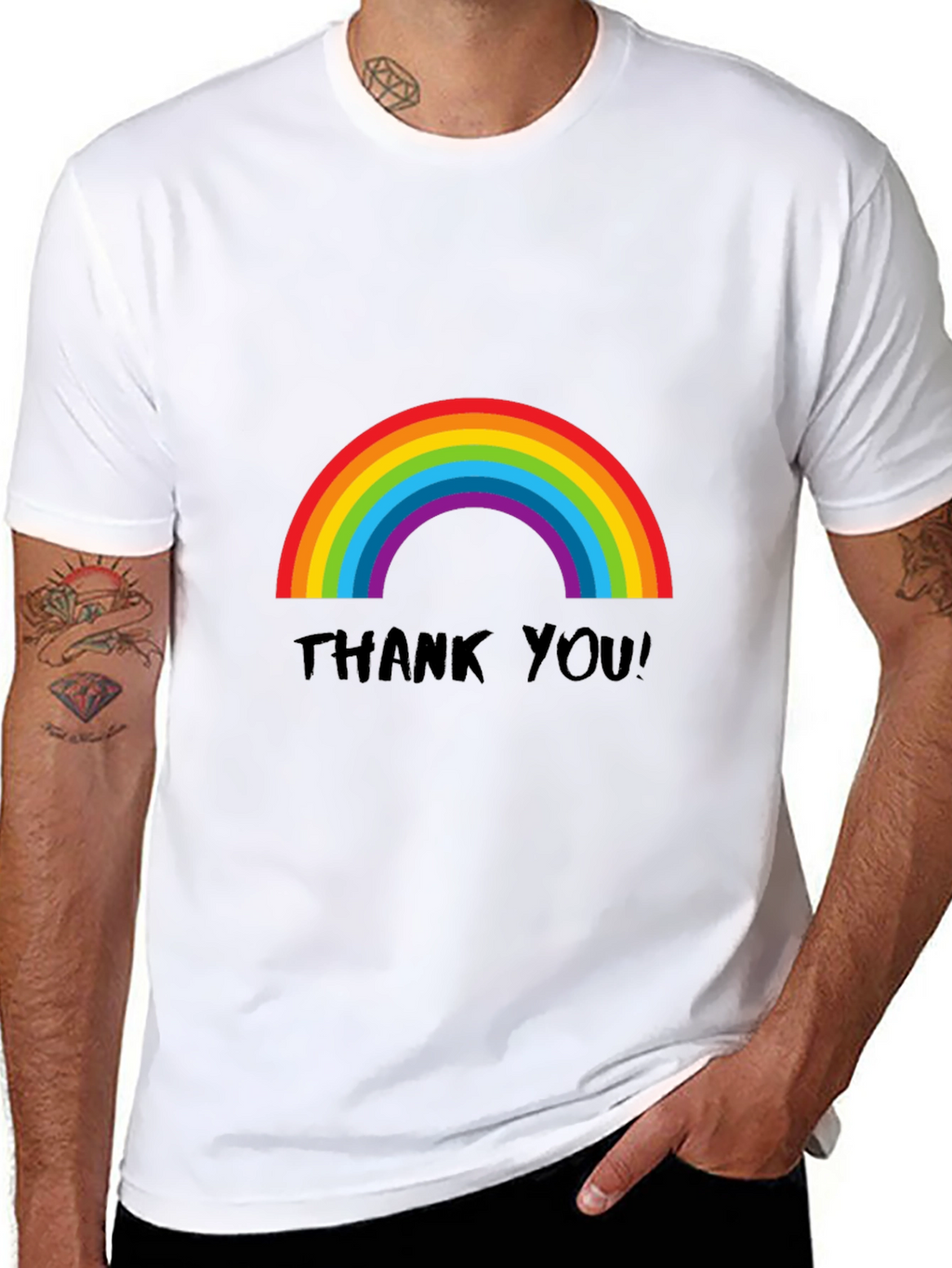 Rainbow Thank You T-Shirt - Black Casual Tee