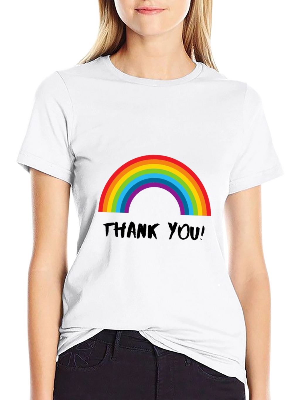 Rainbow Thank You T-Shirt - Black Casual Tee