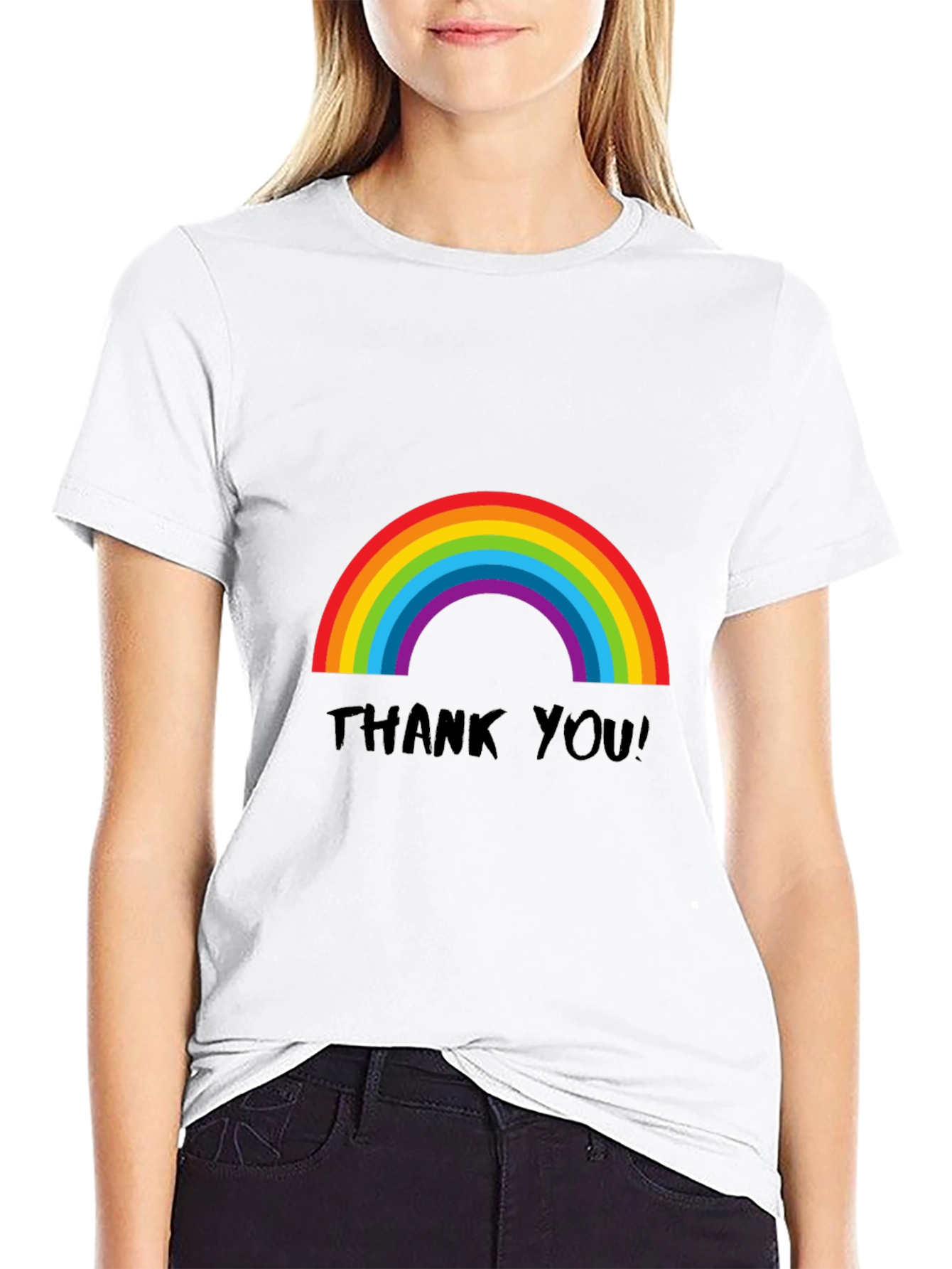 Rainbow Thank You T-Shirt - Black Casual Tee