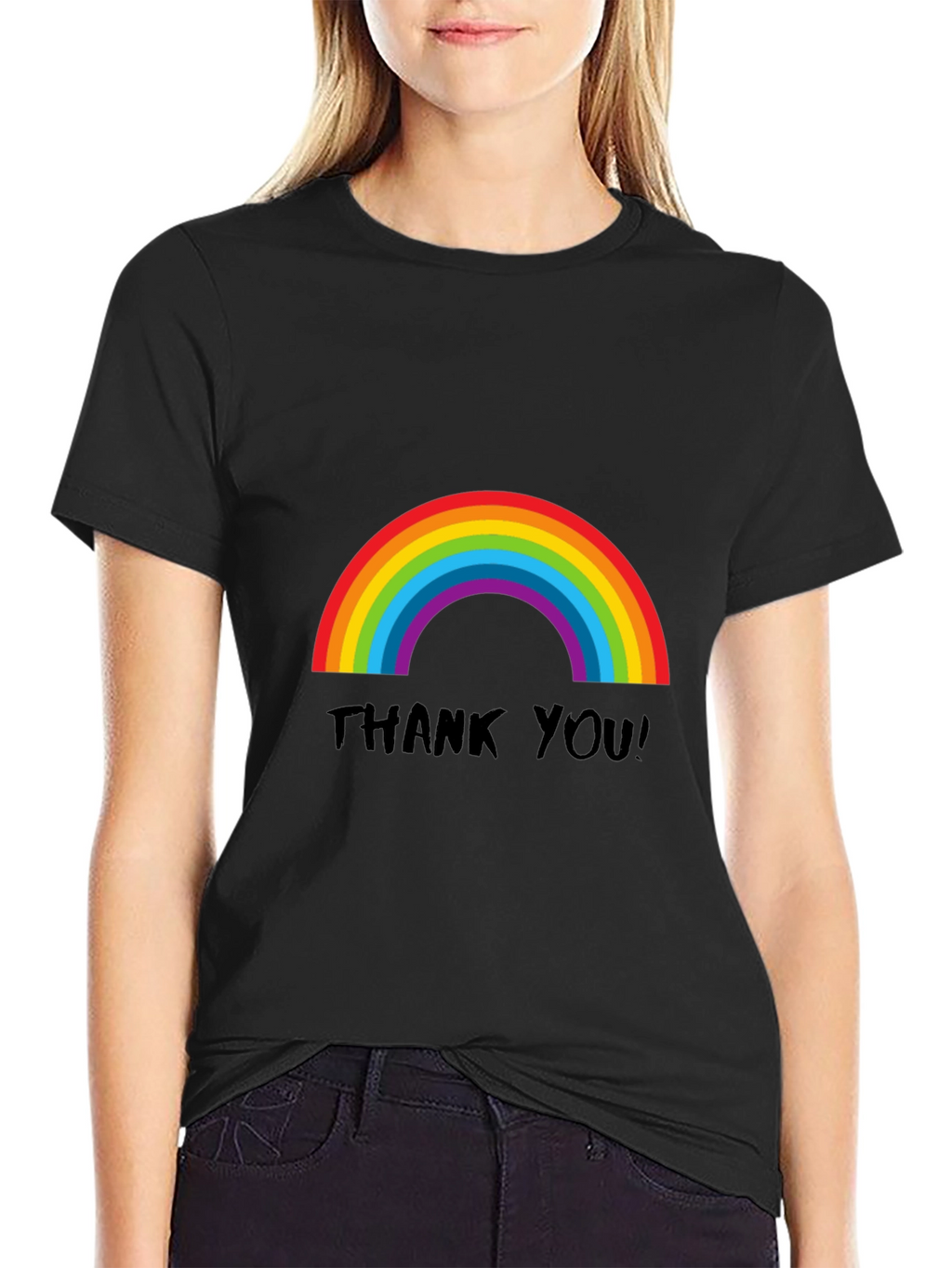 Rainbow Thank You T-Shirt - Black Casual Tee