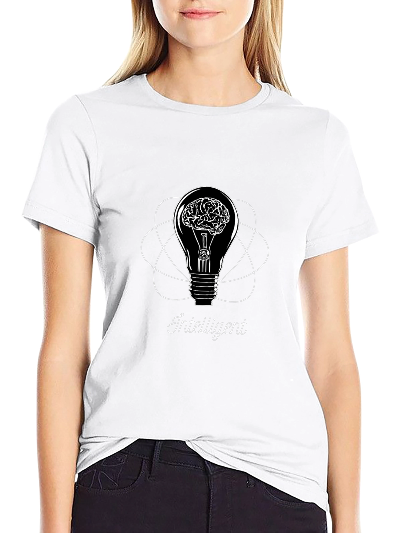 Intelligent Brain Light Bulb Graphic Tee - Black